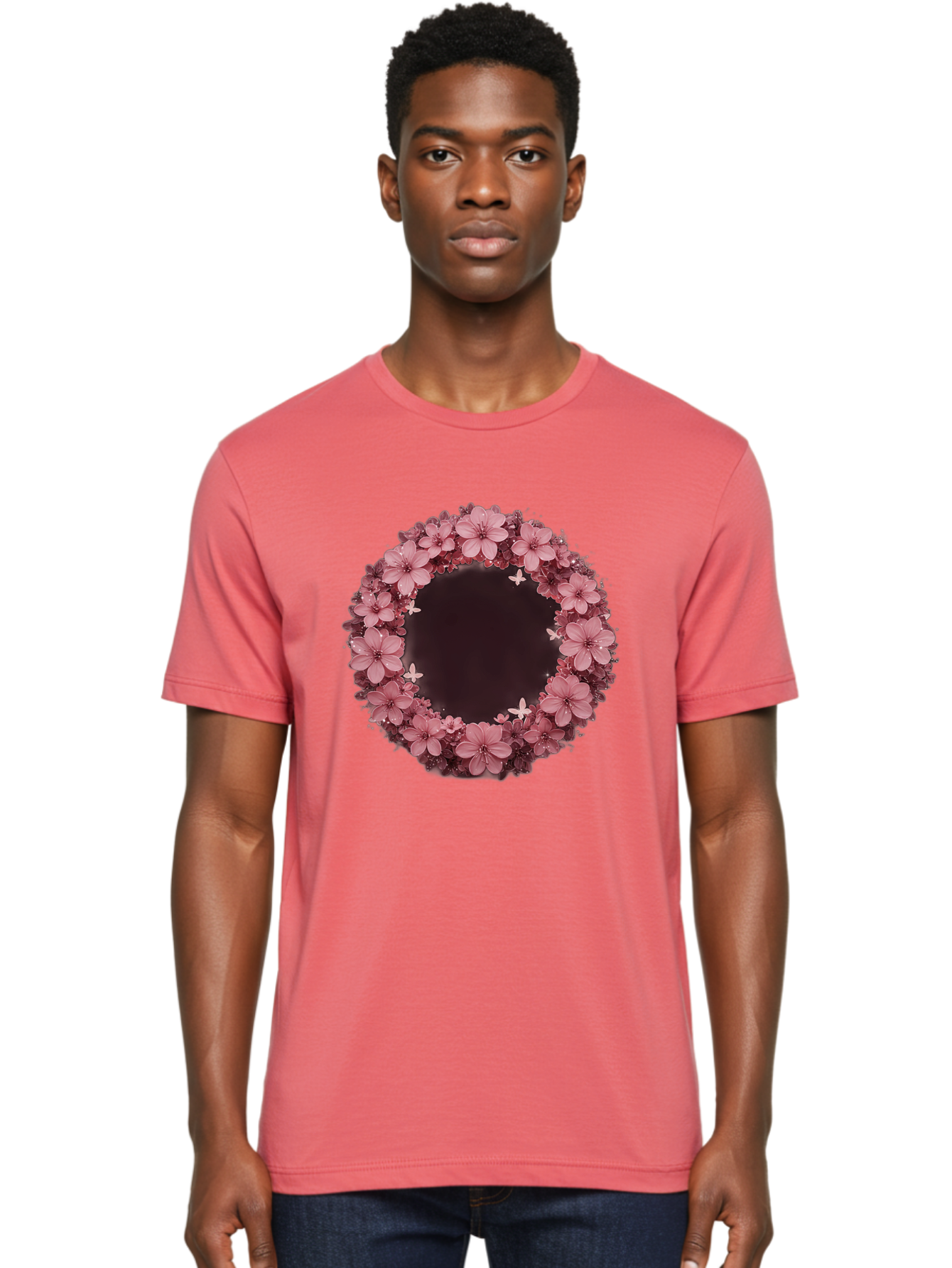 Pink-Flowers-Wreath Men'S Graphic Tee, 100% Cotton, Comfortable Casual Summer Wear, Machine Washable, Vintage Camera, Old Camera, Antique Camera, Black Camera, Classic Photography, Photography Equipment, Nostalgic Device, Film Camera, Bai224 28