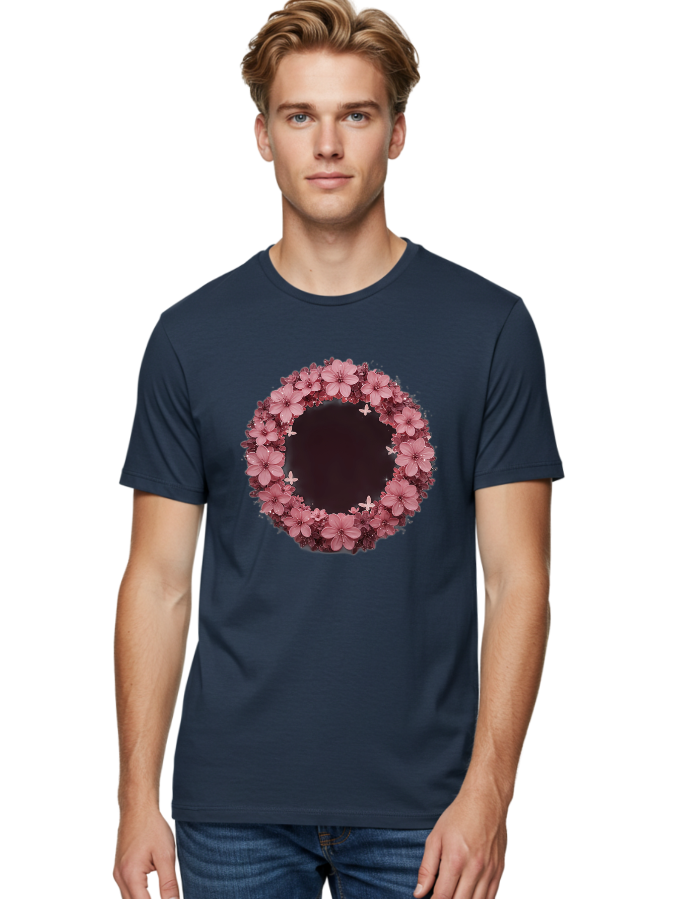 Pink-Flowers-Wreath Men'S Graphic Tee, 100% Cotton, Comfortable Casual Summer Wear, Machine Washable, Vintage Camera, Old Camera, Antique Camera, Black Camera, Classic Photography, Photography Equipment, Nostalgic Device, Film Camera, Bai224 23