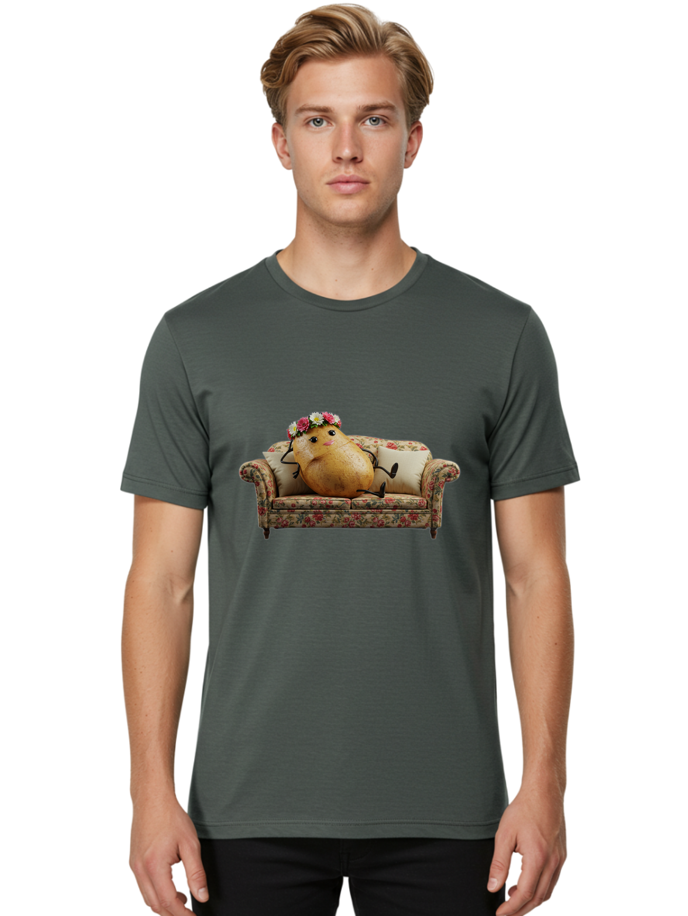 Potato-With-Flowers-On-Sofa Men'S Graphic Tee, 100% Cotton, Comfortable Casual Summer Wear, Machine Washable, Vintage Camera, Old Camera, Antique Camera, Black Camera, Classic Photography, Photography Equipment, Nostalgic Device, Film Camera, Bai253 26