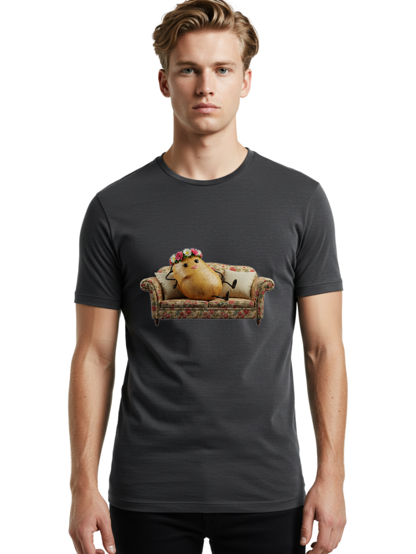Potato-With-Flowers-On-Sofa Men'S Graphic Tee, 100% Cotton, Comfortable Casual Summer Wear, Machine Washable, Vintage Camera, Old Camera, Antique Camera, Black Camera, Classic Photography, Photography Equipment, Nostalgic Device, Film Camera, Bai253 25
