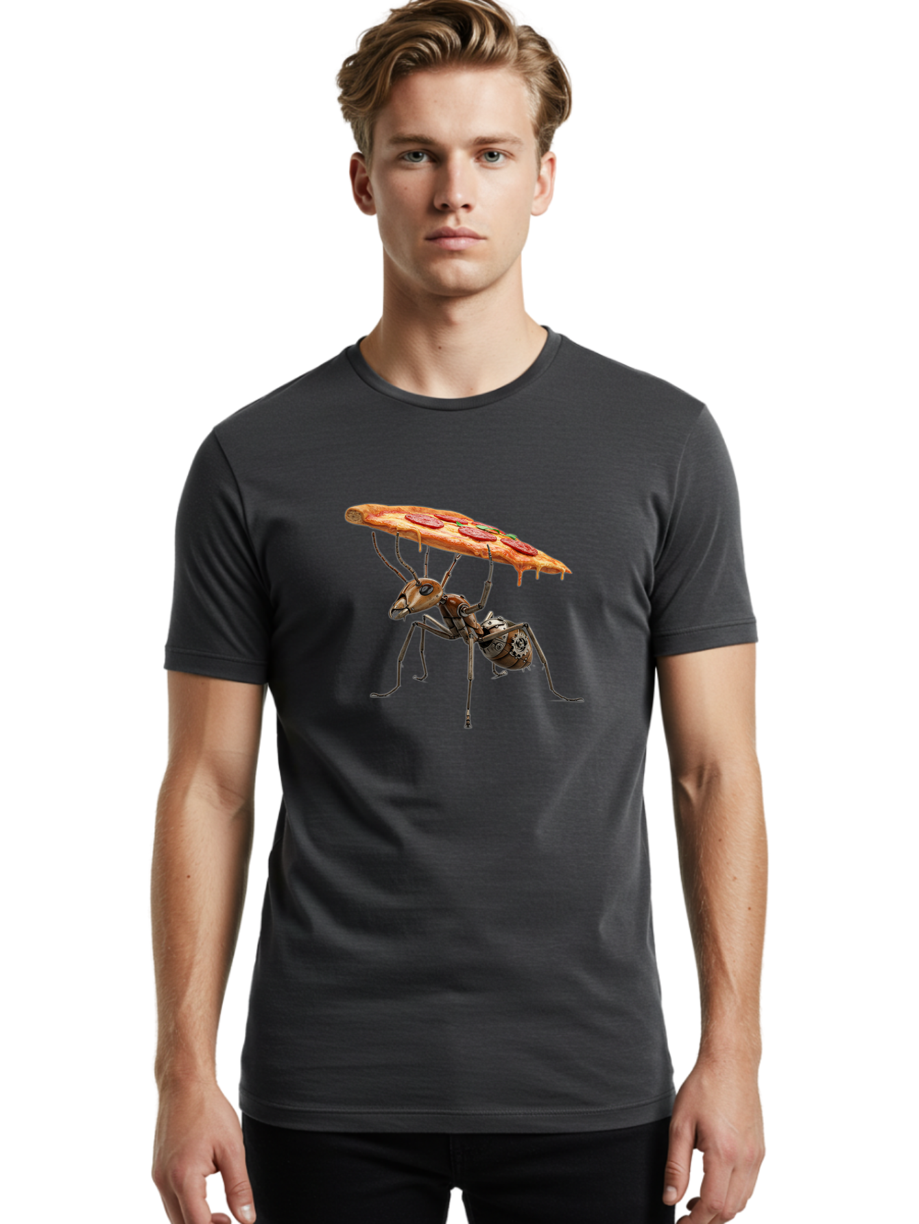 Robot-Ant-Pizza-Carrier Men'S Graphic Tee, 100% Cotton, Comfortable Casual Summer Wear, Machine Washable, Vintage Camera, Old Camera, Antique Camera, Black Camera, Classic Photography, Photography Equipment, Nostalgic Device, Film Camera, Bai303 21