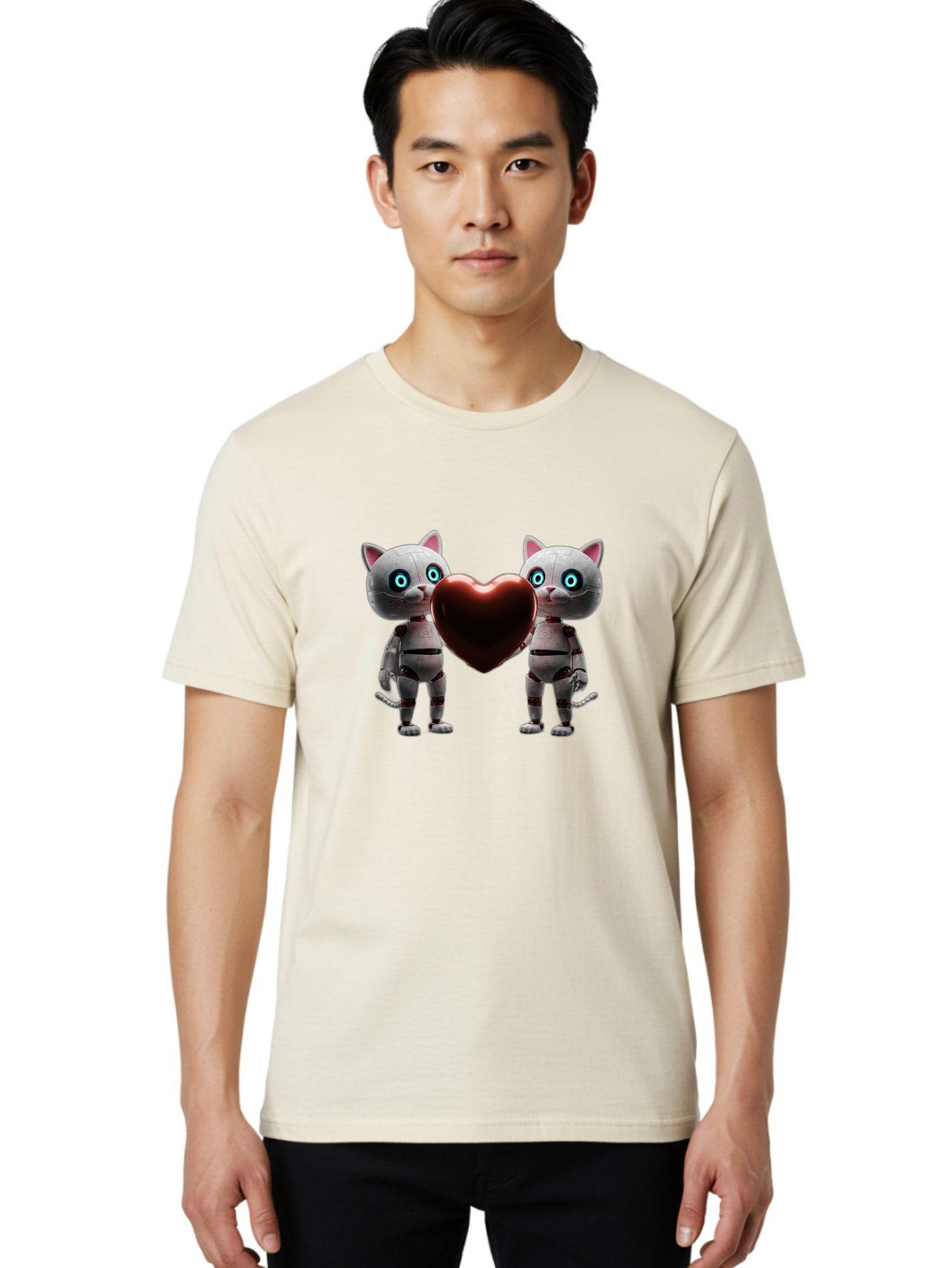 Robotic-Cats-Holding-Heart Men'S Graphic Tee, 100% Cotton, Comfortable Casual Summer Wear, Machine Washable, Vintage Camera, Old Camera, Antique Camera, Black Camera, Classic Photography, Photography Equipment, Nostalgic Device, Film Camera, Bai304 18