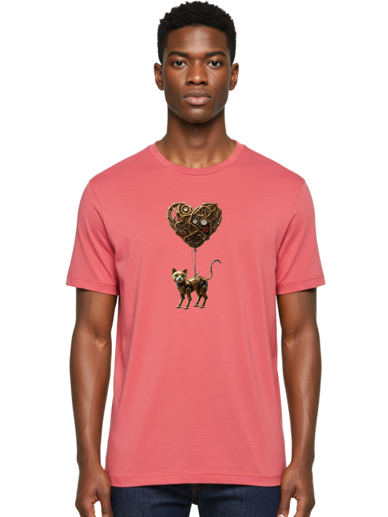 Steampunk-Cat-Heart-Balloon Men'S Graphic Tee, 100% Cotton, Comfortable Casual Summer Wear, Machine Washable, Vintage Camera, Old Camera, Antique Camera, Black Camera, Classic Photography, Photography Equipment, Nostalgic Device, Film Camera, Bai421 17