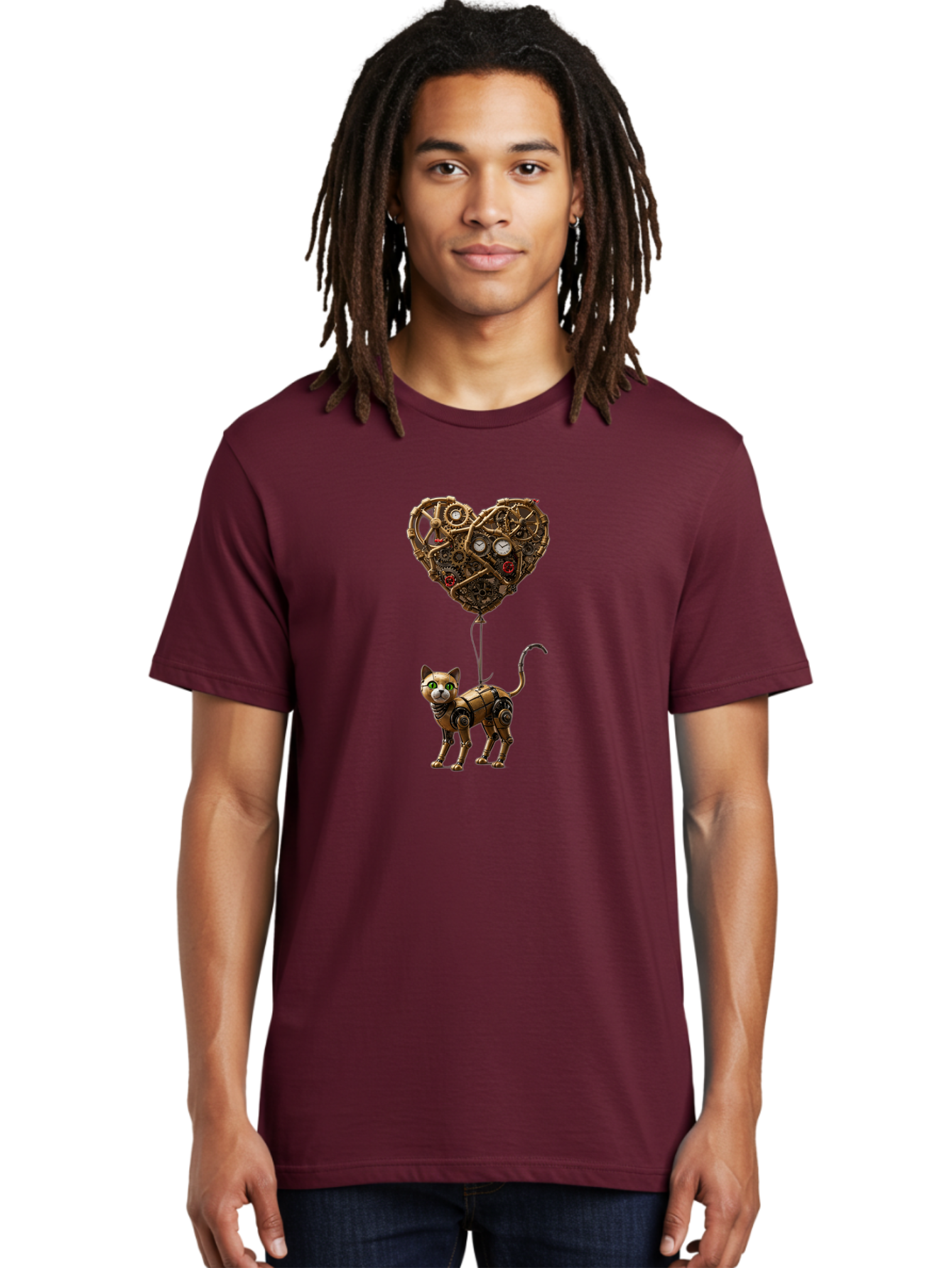 Steampunk-Cat-Heart-Balloon Men'S Graphic Tee, 100% Cotton, Comfortable Casual Summer Wear, Machine Washable, Vintage Camera, Old Camera, Antique Camera, Black Camera, Classic Photography, Photography Equipment, Nostalgic Device, Film Camera, Bai421 23
