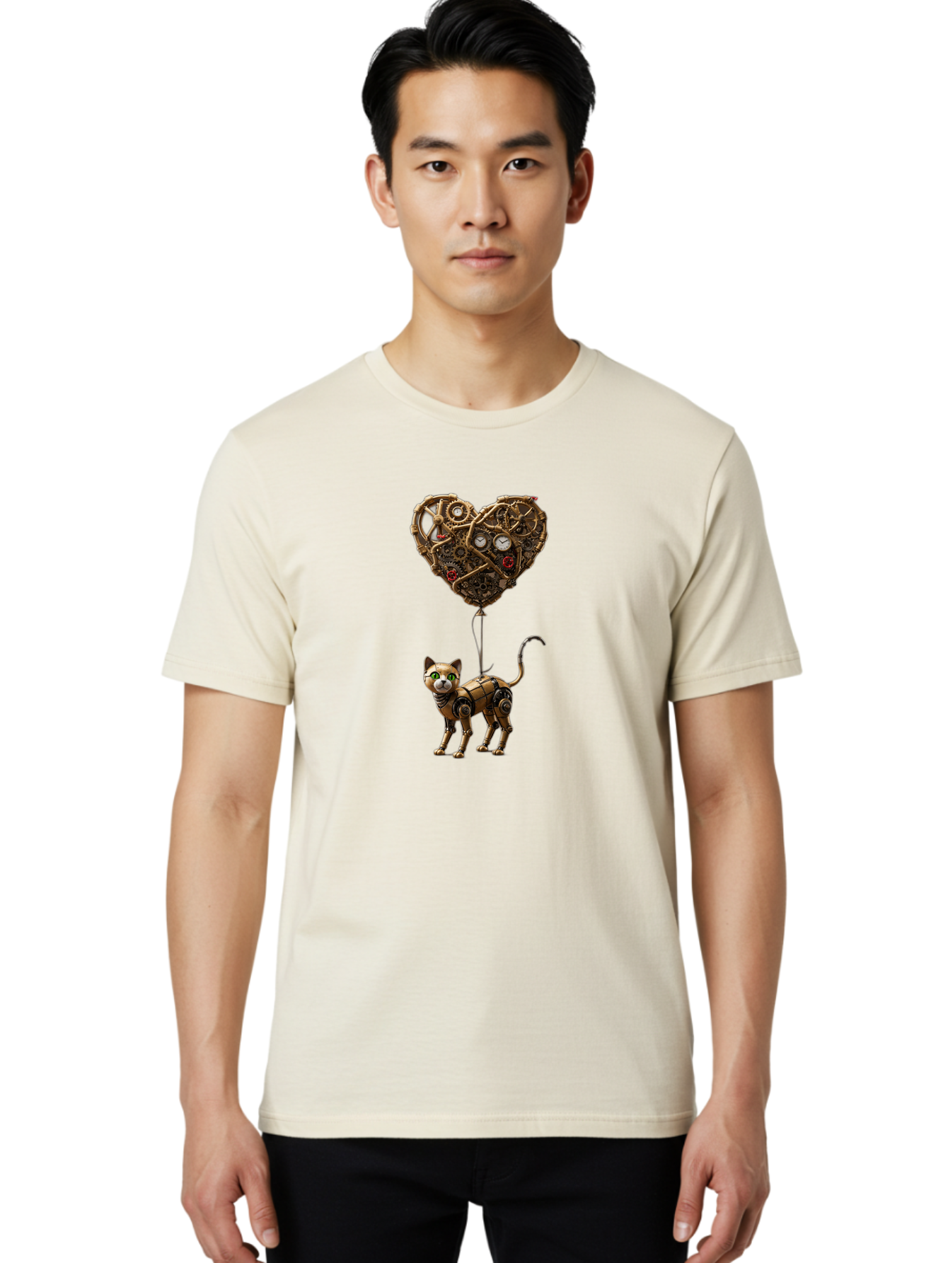 Steampunk-Cat-Heart-Balloon Men'S Graphic Tee, 100% Cotton, Comfortable Casual Summer Wear, Machine Washable, Vintage Camera, Old Camera, Antique Camera, Black Camera, Classic Photography, Photography Equipment, Nostalgic Device, Film Camera, Bai421 22