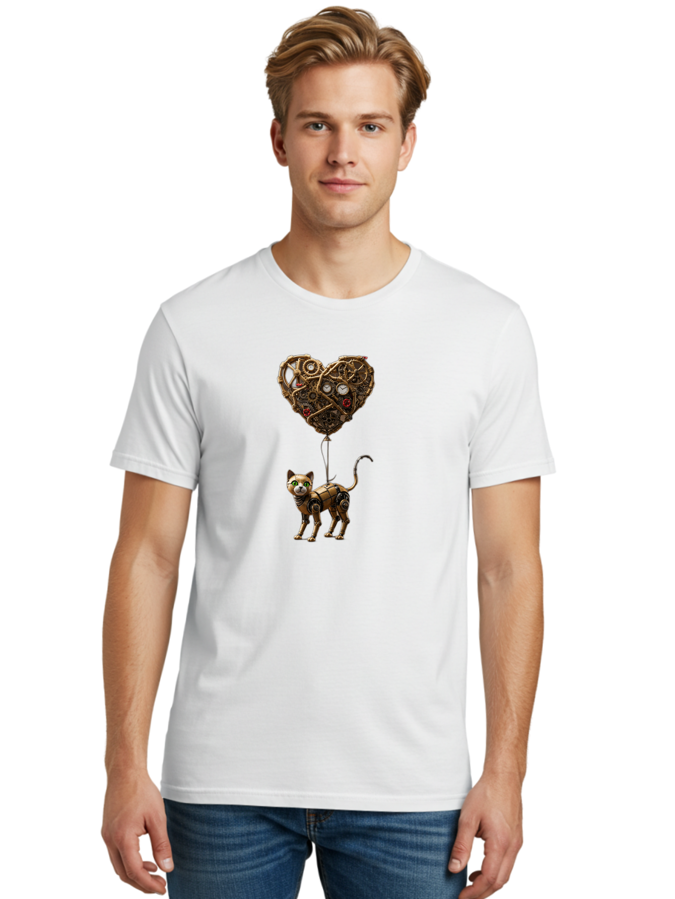 Steampunk-Cat-Heart-Balloon Men'S Graphic Tee, 100% Cotton, Comfortable Casual Summer Wear, Machine Washable, Vintage Camera, Old Camera, Antique Camera, Black Camera, Classic Photography, Photography Equipment, Nostalgic Device, Film Camera, Bai421 16