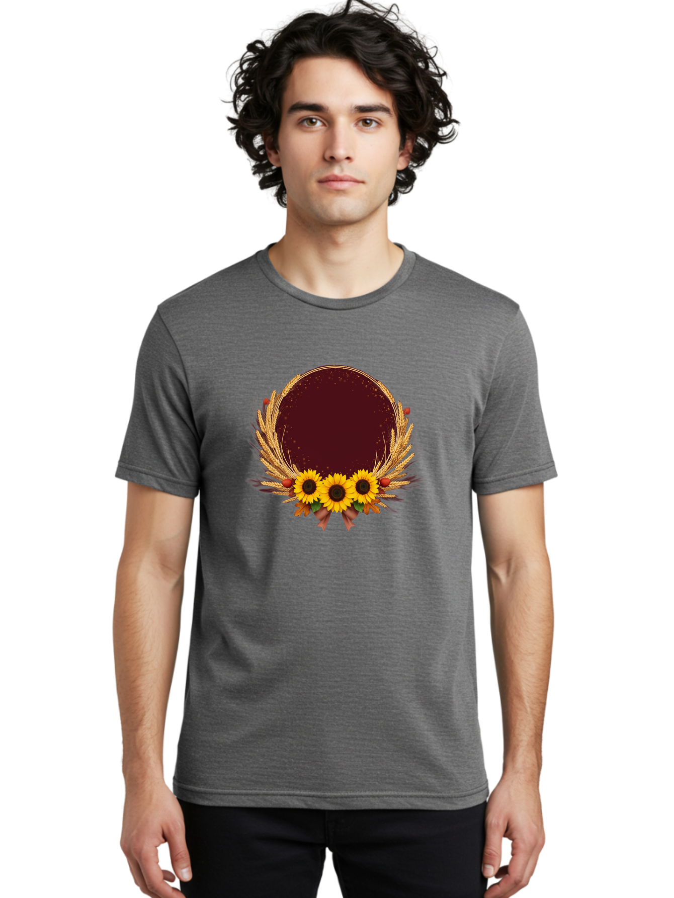 Sunflower-Wreath-Frame Men'S Graphic Tee, 100% Cotton, Comfortable Casual Summer Wear, Machine Washable, Vintage Camera, Old Camera, Antique Camera, Black Camera, Classic Photography, Photography Equipment, Nostalgic Device, Film Camera, Bai430 25