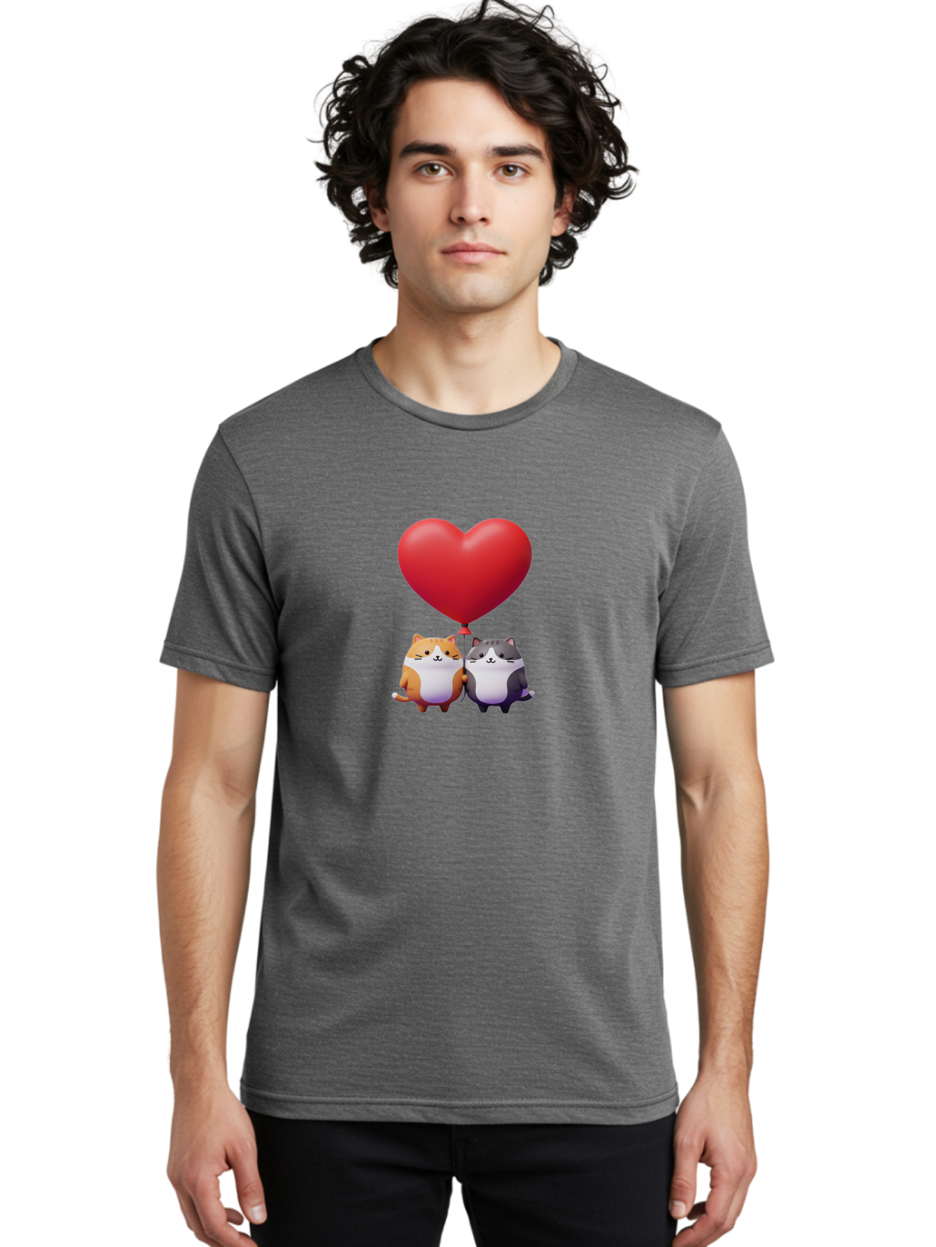 Two-Cats-With-Heart-Balloon Men'S Graphic Tee, 100% Cotton, Comfortable Casual Summer Wear, Machine Washable, Vintage Camera, Old Camera, Antique Camera, Black Camera, Classic Photography, Photography Equipment, Nostalgic Device, Film Camera, Bai490 24