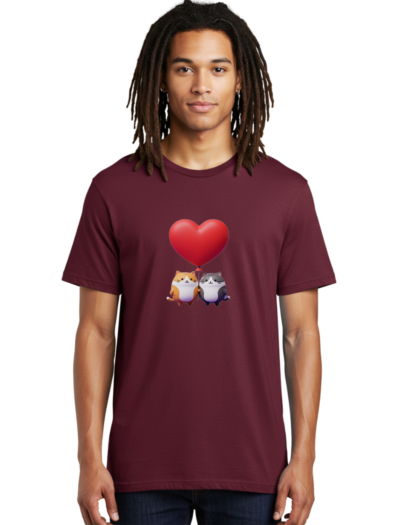 Two-Cats-With-Heart-Balloon Men'S Graphic Tee, 100% Cotton, Comfortable Casual Summer Wear, Machine Washable, Vintage Camera, Old Camera, Antique Camera, Black Camera, Classic Photography, Photography Equipment, Nostalgic Device, Film Camera, Bai490 16