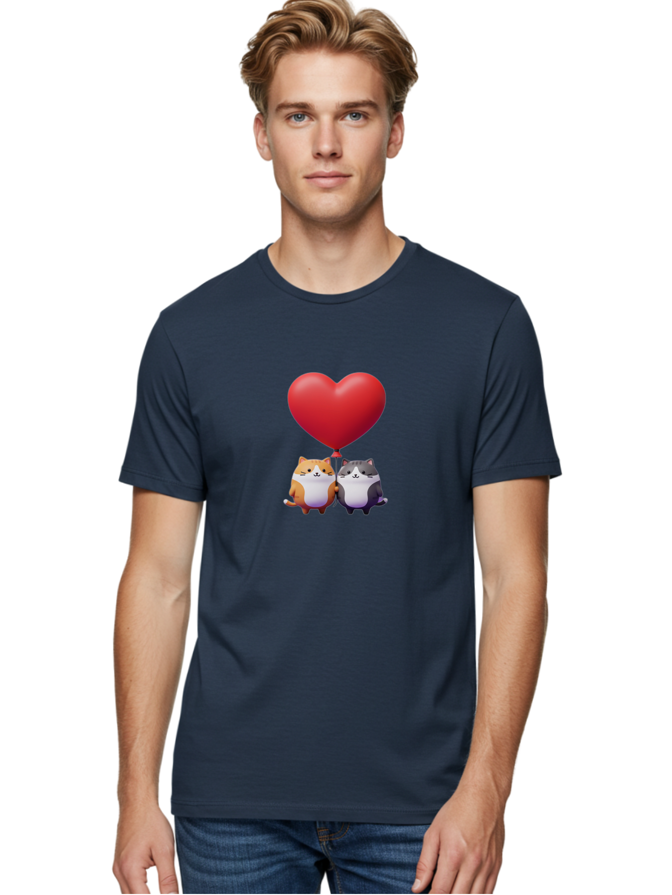 Two-Cats-With-Heart-Balloon Men'S Graphic Tee, 100% Cotton, Comfortable Casual Summer Wear, Machine Washable, Vintage Camera, Old Camera, Antique Camera, Black Camera, Classic Photography, Photography Equipment, Nostalgic Device, Film Camera, Bai490 28