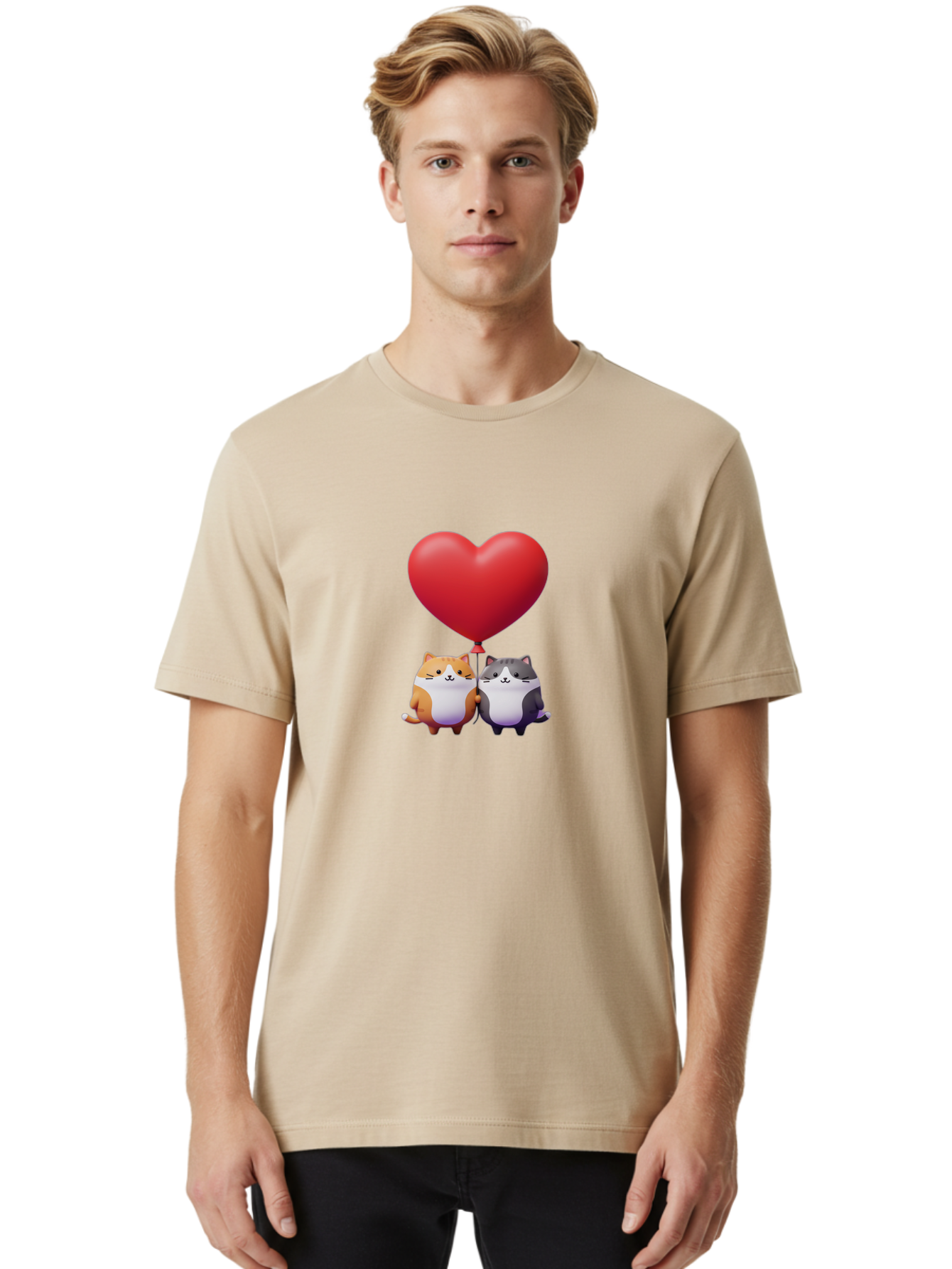 Two-Cats-With-Heart-Balloon Men'S Graphic Tee, 100% Cotton, Comfortable Casual Summer Wear, Machine Washable, Vintage Camera, Old Camera, Antique Camera, Black Camera, Classic Photography, Photography Equipment, Nostalgic Device, Film Camera, Bai490 21