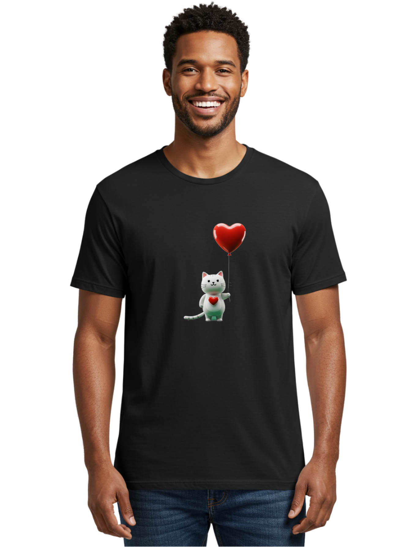 White-Cat-With-Heart-Balloon Men'S Graphic Tee, 100% Cotton, Comfortable Casual Summer Wear, Machine Washable, Vintage Camera, Old Camera, Antique Camera, Black Camera, Classic Photography, Photography Equipment, Nostalgic Device, Film Camera, Bai557 17