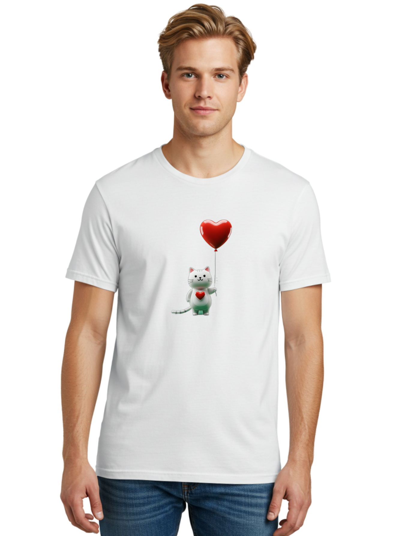 White-Cat-With-Heart-Balloon Men'S Graphic Tee, 100% Cotton, Comfortable Casual Summer Wear, Machine Washable, Vintage Camera, Old Camera, Antique Camera, Black Camera, Classic Photography, Photography Equipment, Nostalgic Device, Film Camera, Bai557 16