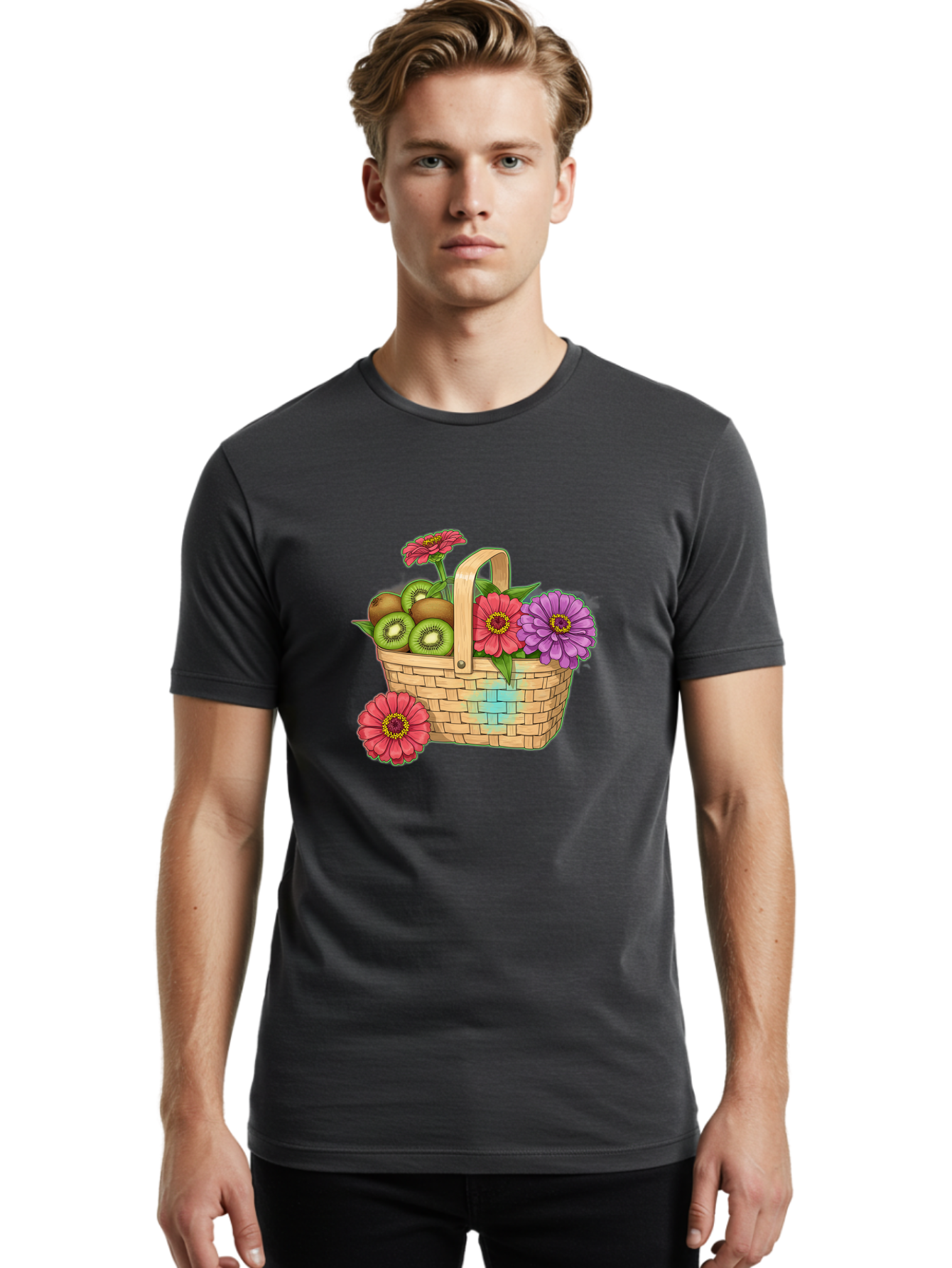 Basket-Of-Flowers-And-Kiwi-Fruits Men'S Graphic Tee, 100% Cotton, Comfortable Casual Summer Wear, Machine Washable, Vintage Camera, Old Camera, Antique Camera, Black Camera, Classic Photography, Photography Equipment, Nostalgic Device, Bai587 28