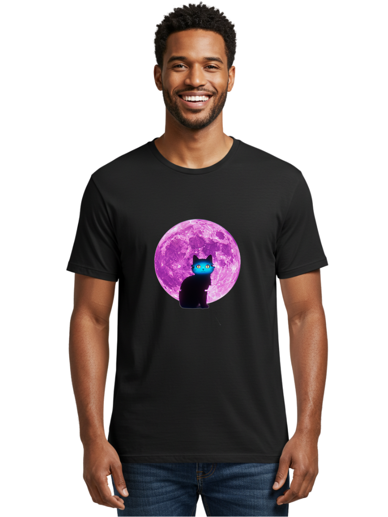 Black-Cat-Purple-Moon Men'S Graphic Tee, 100% Cotton, Comfortable Casual Summer Wear, Machine Washable, Vintage Camera, Old Camera, Antique Camera, Black Camera, Classic Photography, Photography Equipment, Nostalgic Device, Film Camera, Bai594 20