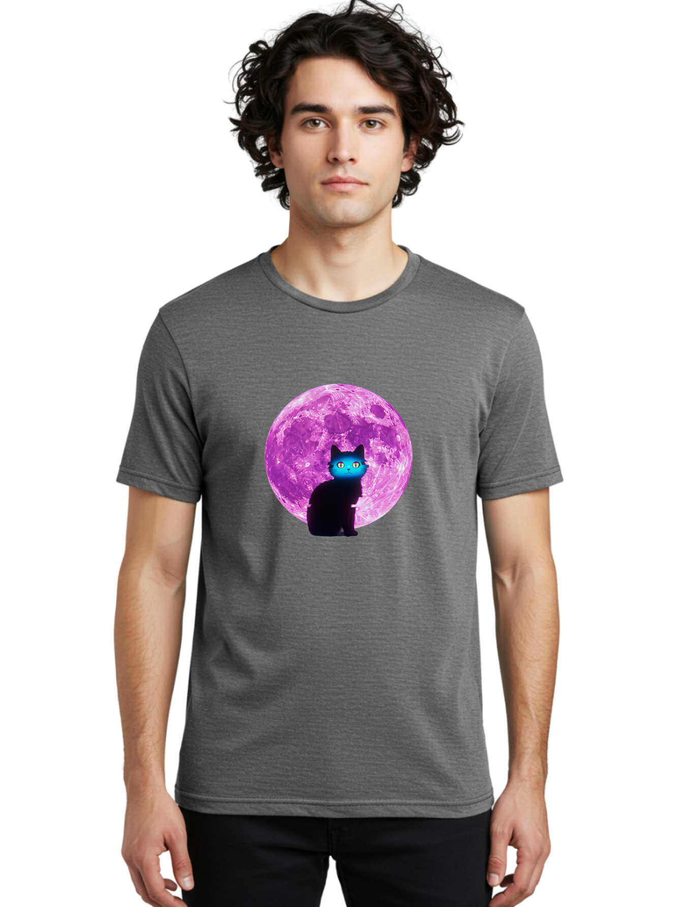 Black-Cat-Purple-Moon Men'S Graphic Tee, 100% Cotton, Comfortable Casual Summer Wear, Machine Washable, Vintage Camera, Old Camera, Antique Camera, Black Camera, Classic Photography, Photography Equipment, Nostalgic Device, Film Camera, Bai594 30