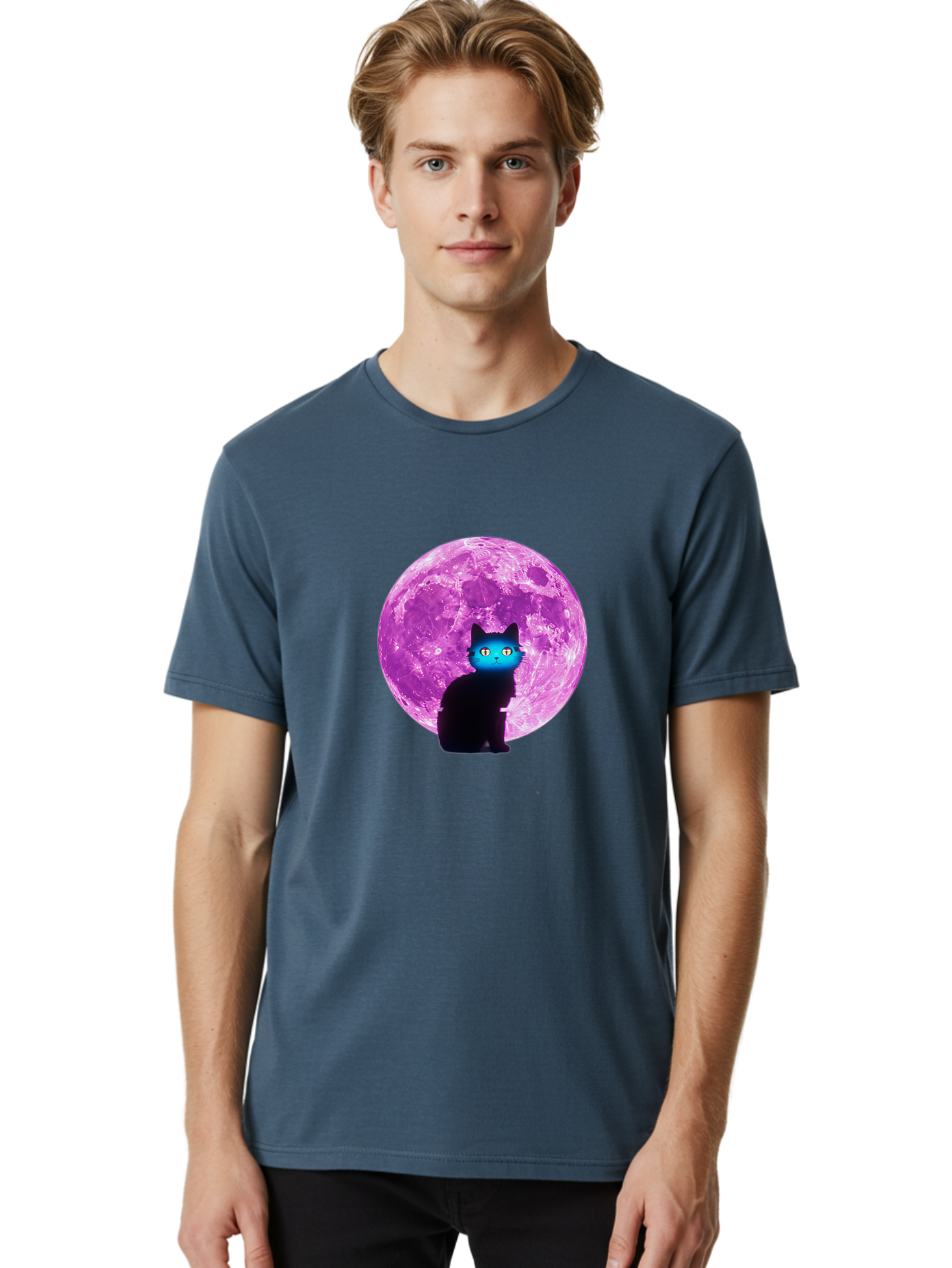 Black-Cat-Purple-Moon Men'S Graphic Tee, 100% Cotton, Comfortable Casual Summer Wear, Machine Washable, Vintage Camera, Old Camera, Antique Camera, Black Camera, Classic Photography, Photography Equipment, Nostalgic Device, Film Camera, Bai594 25