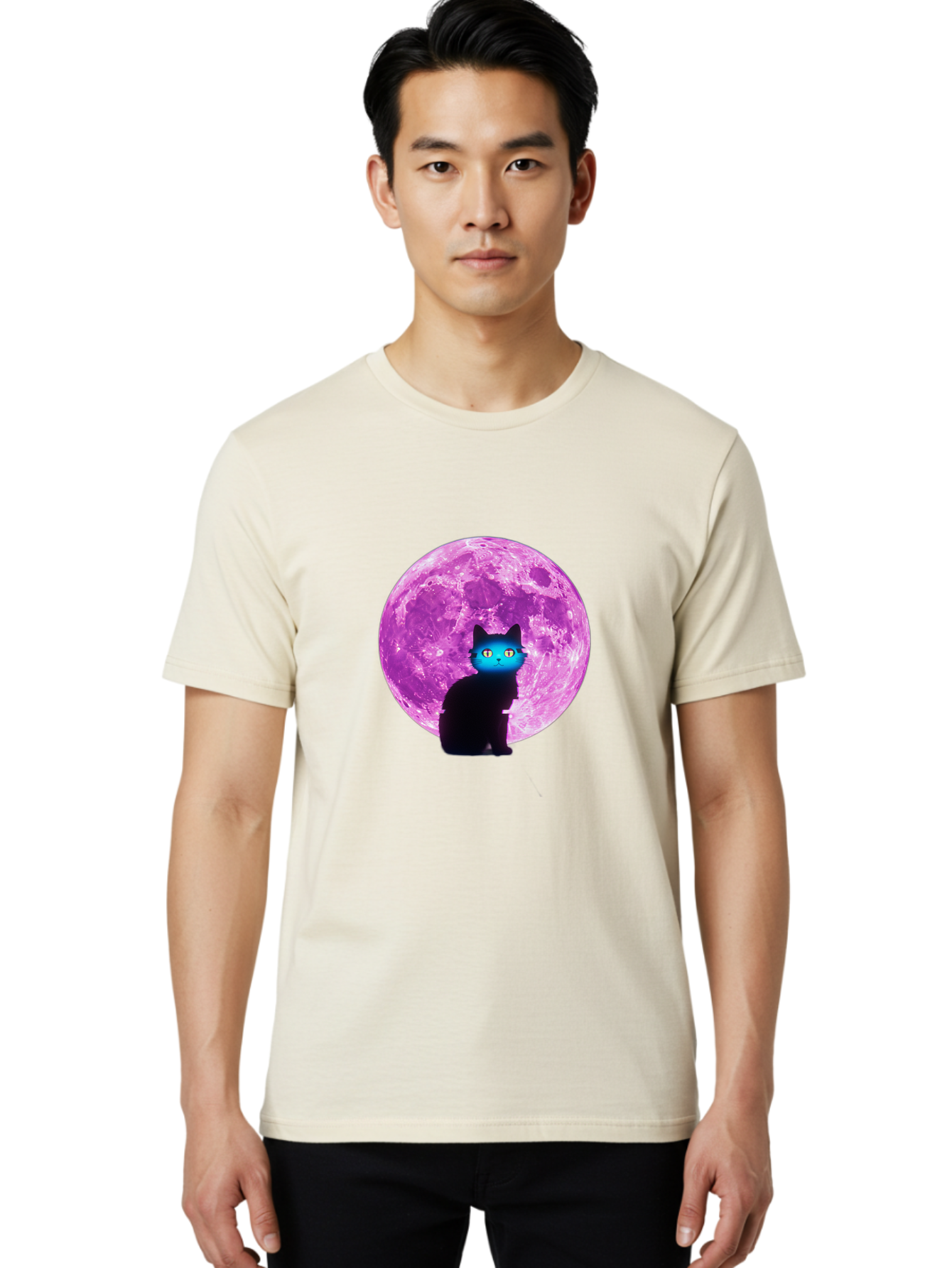 Black-Cat-Purple-Moon Men'S Graphic Tee, 100% Cotton, Comfortable Casual Summer Wear, Machine Washable, Vintage Camera, Old Camera, Antique Camera, Black Camera, Classic Photography, Photography Equipment, Nostalgic Device, Film Camera, Bai594 21