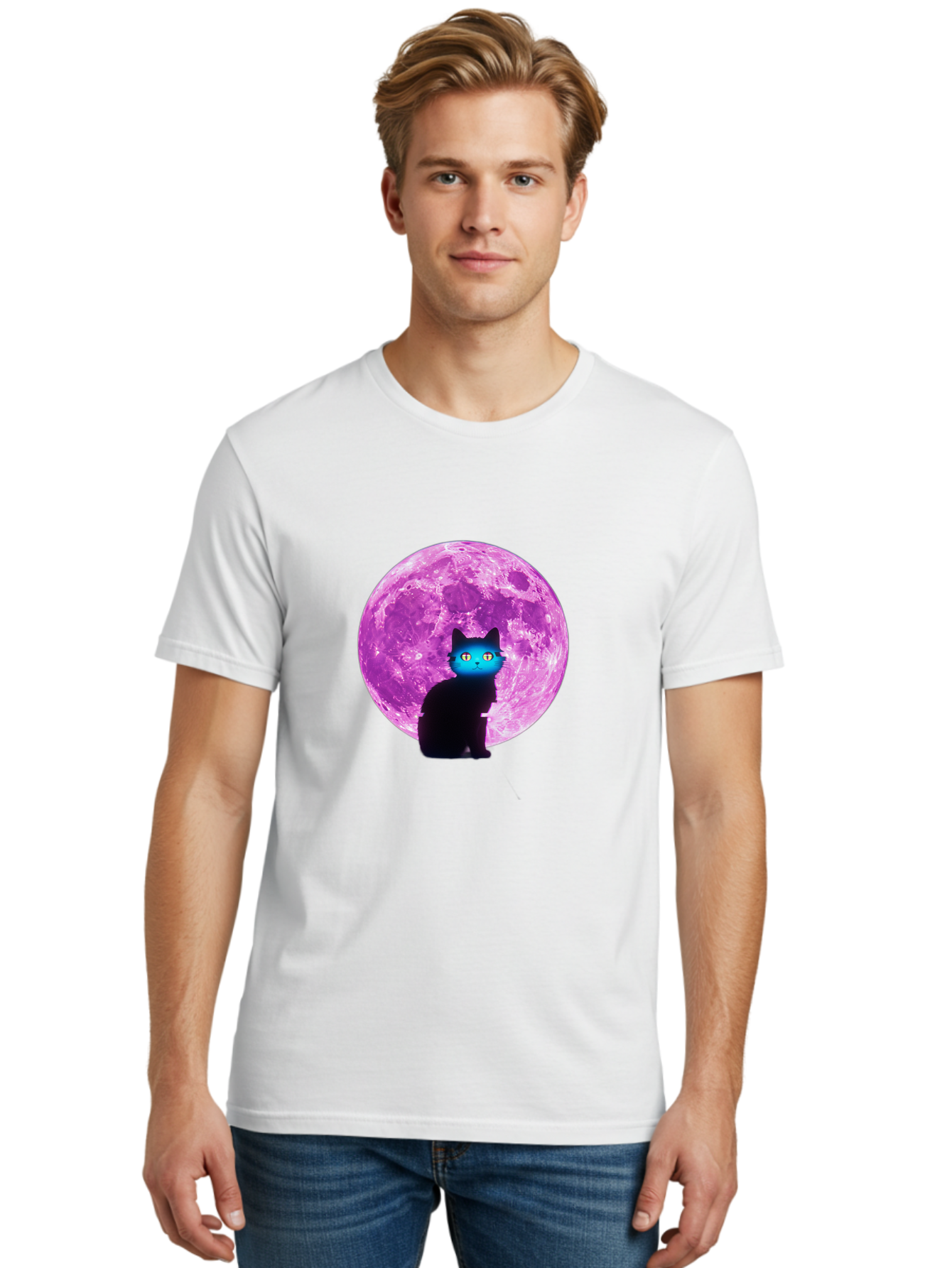 Black-Cat-Purple-Moon Men'S Graphic Tee, 100% Cotton, Comfortable Casual Summer Wear, Machine Washable, Vintage Camera, Old Camera, Antique Camera, Black Camera, Classic Photography, Photography Equipment, Nostalgic Device, Film Camera, Bai594 16