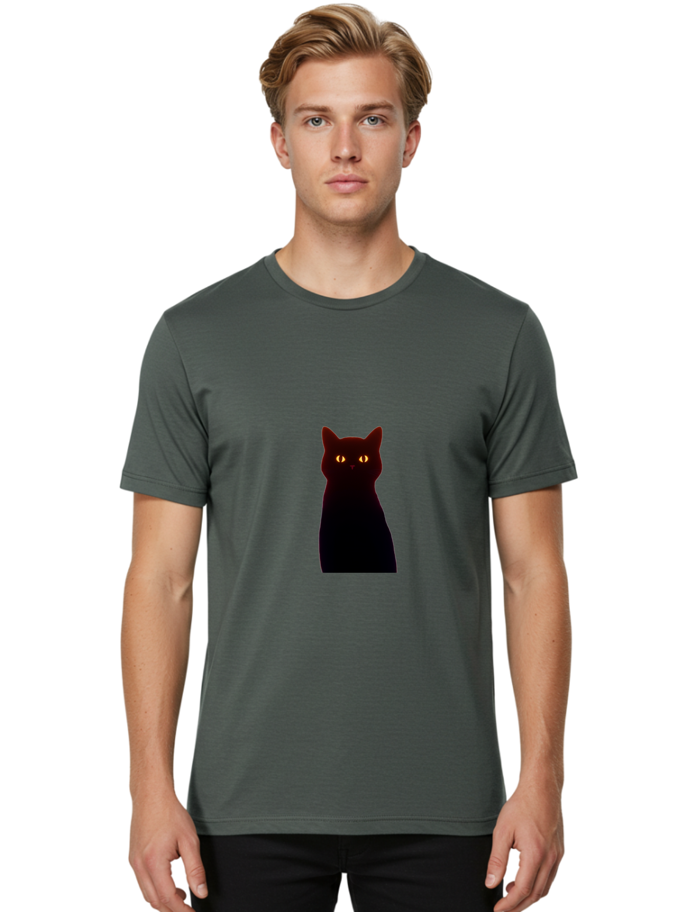 Black-Cat-With-Glowing-Eyes Men'S Graphic Tee, 100% Cotton, Comfortable Casual Summer Wear, Machine Washable, Vintage Camera, Old Camera, Antique Camera, Black Camera, Classic Photography, Photography Equipment, Nostalgic Device, Film Camera, Bai595 25