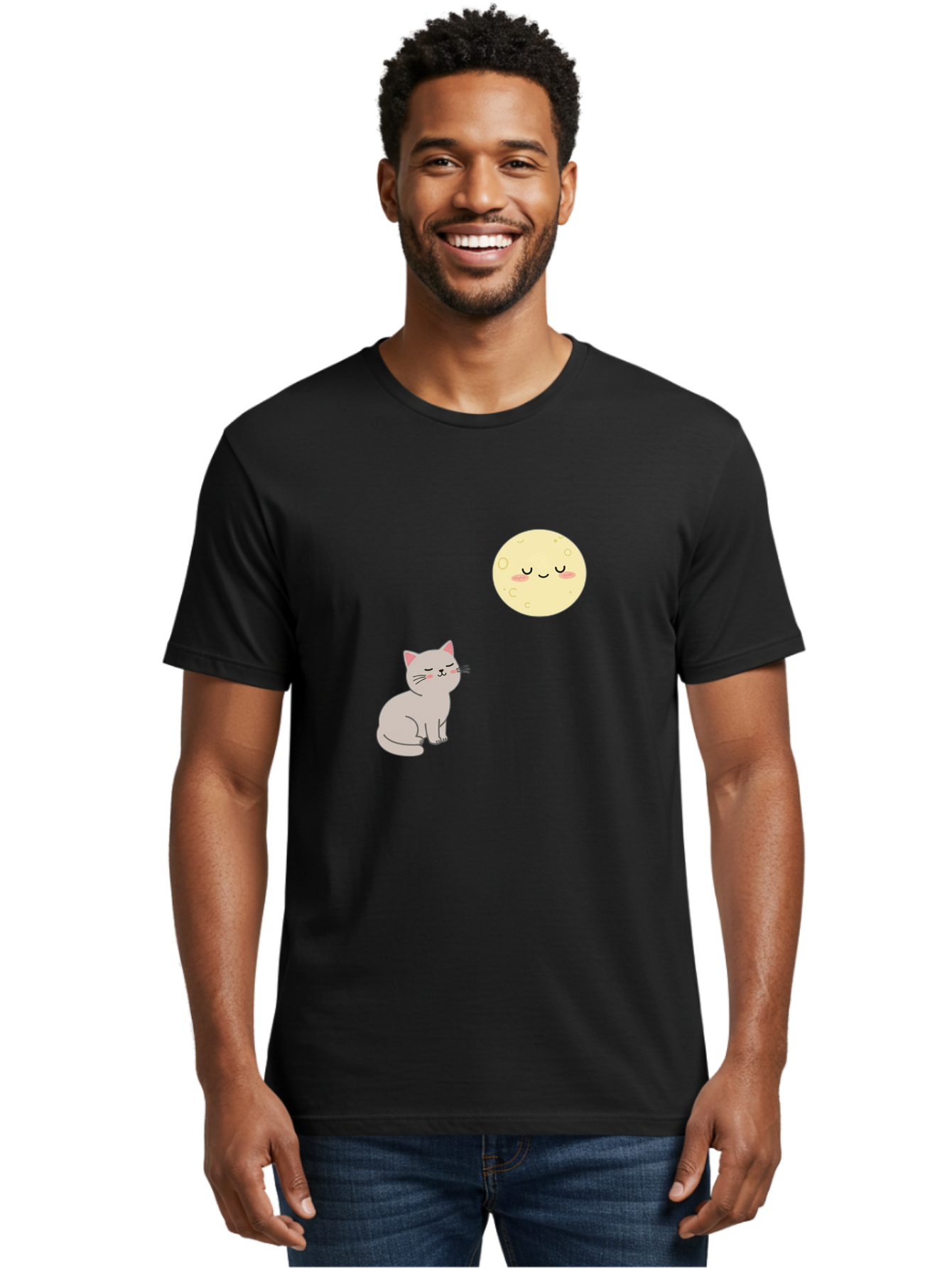 Cat-And-Moon-1 Men'S Graphic Tee, 100% Cotton, Comfortable Casual Summer Wear, Machine Washable, Vintage Camera, Old Camera, Antique Camera, Black Camera, Classic Photography, Photography Equipment, Nostalgic Device, Film Camera, Camera Art Bai623 22