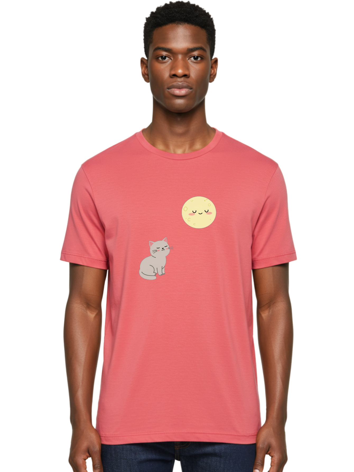 Cat-And-Moon-1 Men'S Graphic Tee, 100% Cotton, Comfortable Casual Summer Wear, Machine Washable, Vintage Camera, Old Camera, Antique Camera, Black Camera, Classic Photography, Photography Equipment, Nostalgic Device, Film Camera, Camera Art Bai623 30