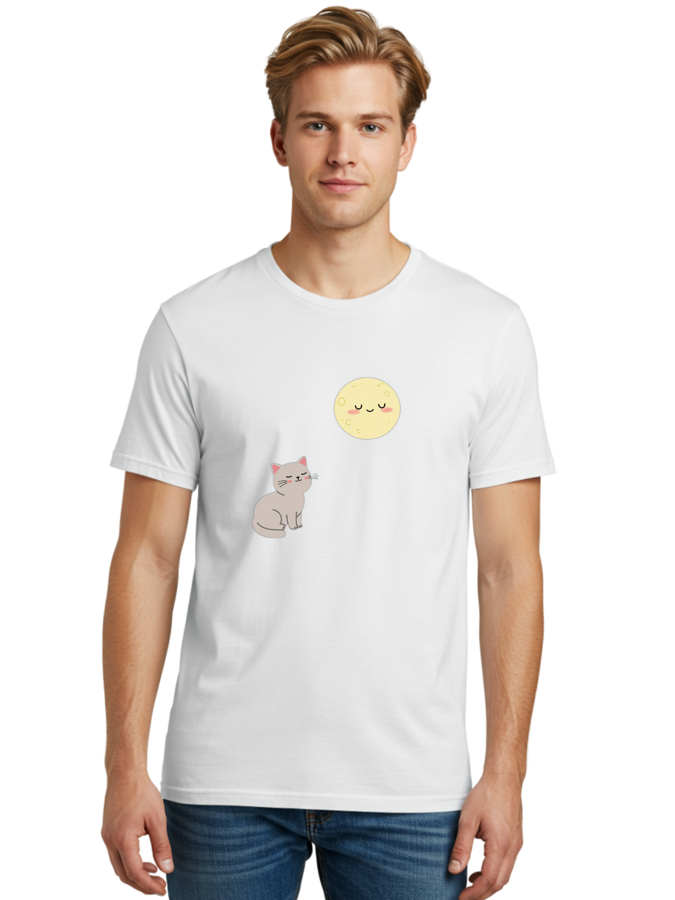 Cat-And-Moon-1 Men'S Graphic Tee, 100% Cotton, Comfortable Casual Summer Wear, Machine Washable, Vintage Camera, Old Camera, Antique Camera, Black Camera, Classic Photography, Photography Equipment, Nostalgic Device, Film Camera, Camera Art Bai623 24