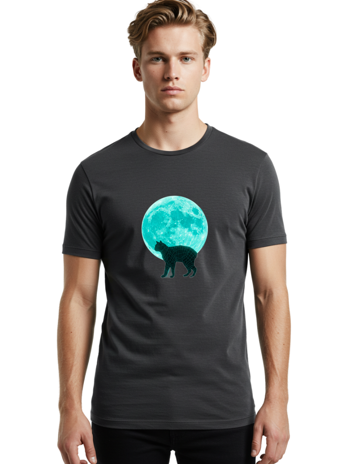 Cat-And-Moon-2 Men'S Graphic Tee, 100% Cotton, Comfortable Casual Summer Wear, Machine Washable, Vintage Camera, Old Camera, Antique Camera, Black Camera, Classic Photography, Photography Equipment, Nostalgic Device, Film Camera, Camera Art Bai624 25