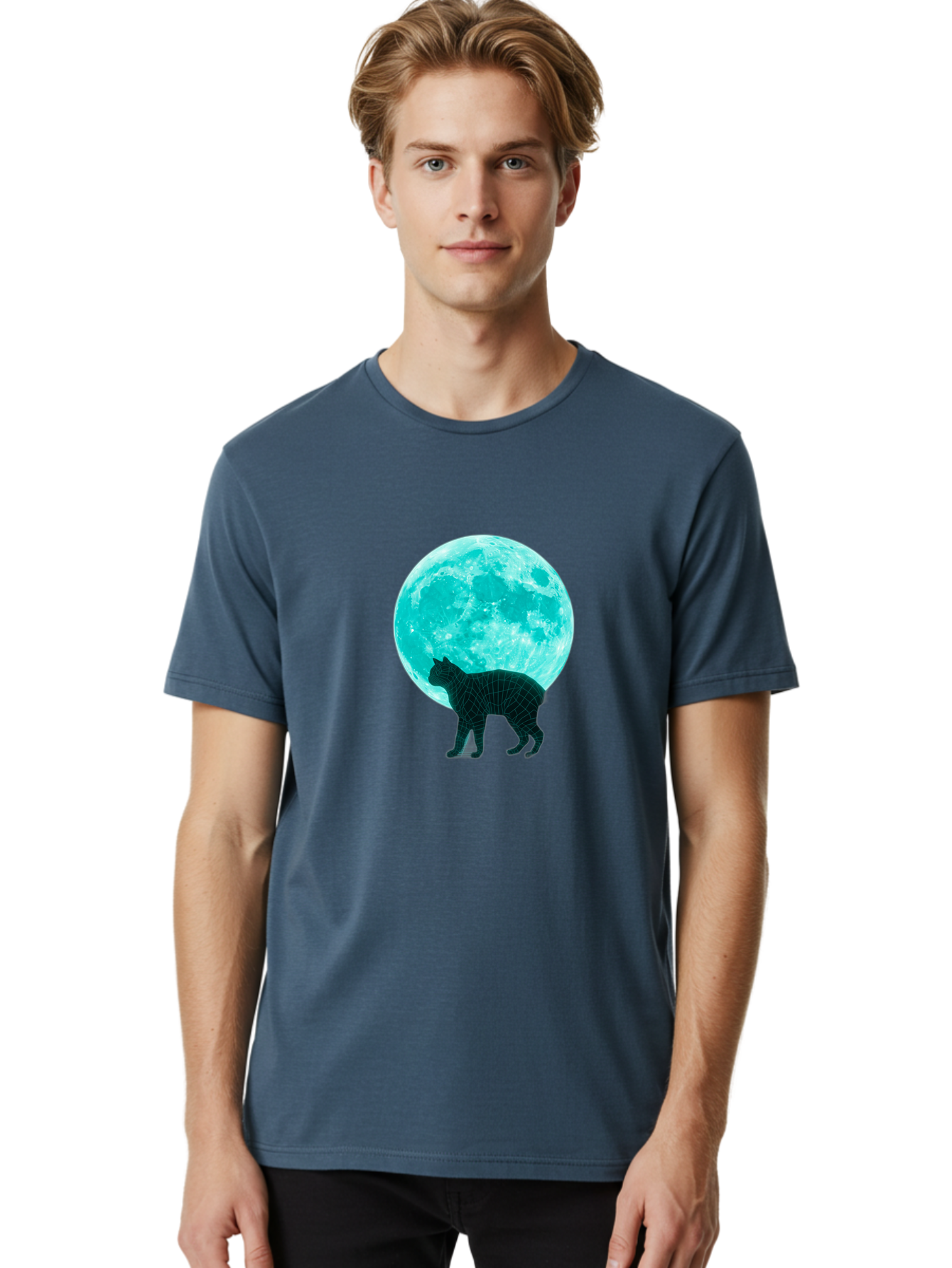 Cat-And-Moon-2 Men'S Graphic Tee, 100% Cotton, Comfortable Casual Summer Wear, Machine Washable, Vintage Camera, Old Camera, Antique Camera, Black Camera, Classic Photography, Photography Equipment, Nostalgic Device, Film Camera, Camera Art Bai624 24