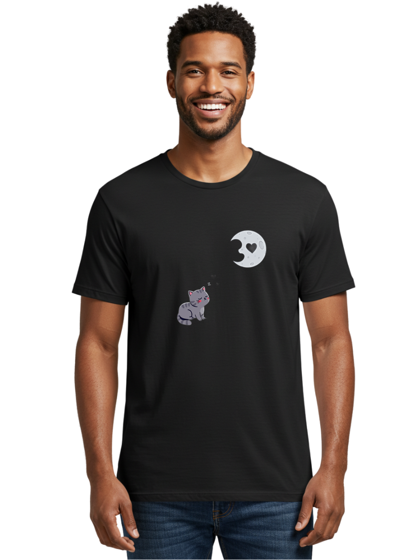 Cat-Gazing-At-Heart-Moon Men'S Graphic Tee, 100% Cotton, Comfortable Casual Summer Wear, Machine Washable, Vintage Camera, Old Camera, Antique Camera, Black Camera, Classic Photography, Photography Equipment, Nostalgic Device, Film Camera, Bai629 17