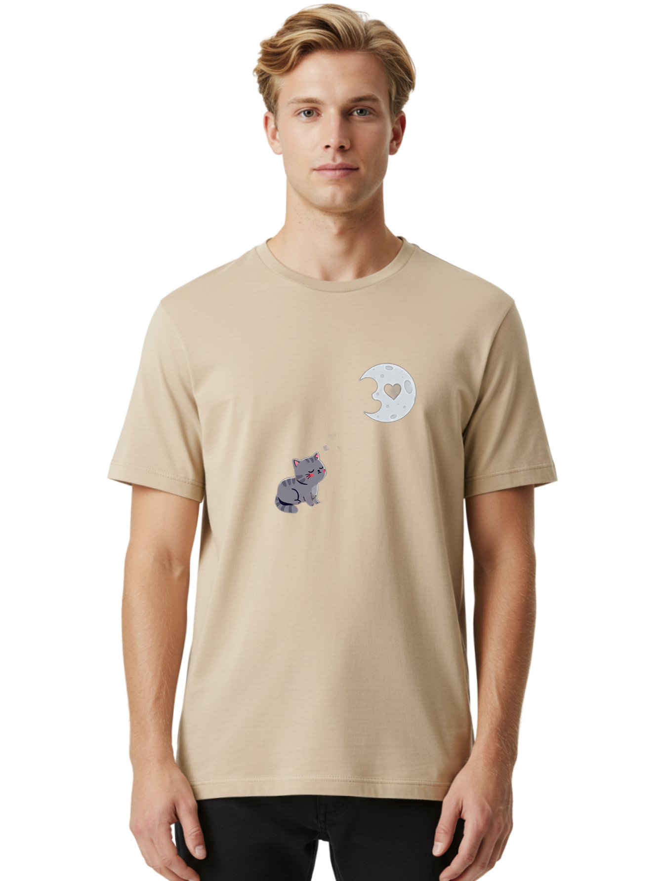 Cat-Gazing-At-Heart-Moon Men'S Graphic Tee, 100% Cotton, Comfortable Casual Summer Wear, Machine Washable, Vintage Camera, Old Camera, Antique Camera, Black Camera, Classic Photography, Photography Equipment, Nostalgic Device, Film Camera, Bai629 26