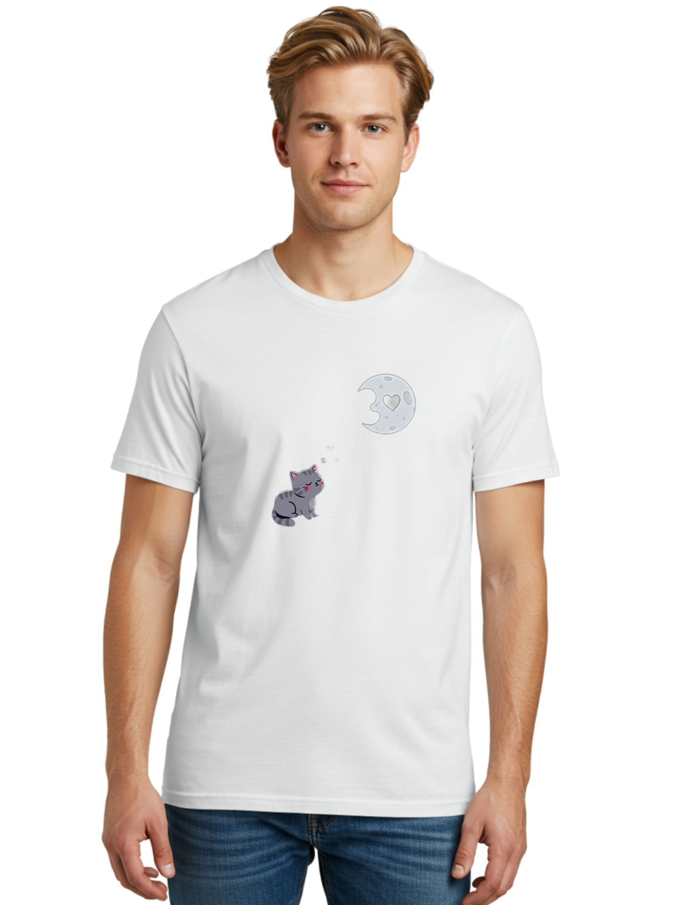 Cat-Gazing-At-Heart-Moon Men'S Graphic Tee, 100% Cotton, Comfortable Casual Summer Wear, Machine Washable, Vintage Camera, Old Camera, Antique Camera, Black Camera, Classic Photography, Photography Equipment, Nostalgic Device, Film Camera, Bai629 19