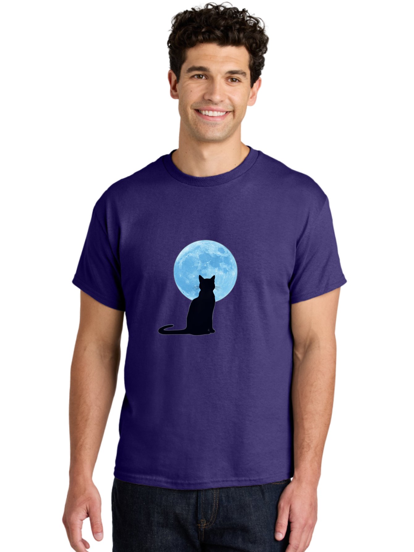 Cat-Silhouette-Full-Moon Men'S Graphic Tee, 100% Cotton, Comfortable Casual Summer Wear, Machine Washable, Vintage Camera, Old Camera, Antique Camera, Black Camera, Classic Photography, Photography Equipment, Nostalgic Device, Film Camera, Bai640 24