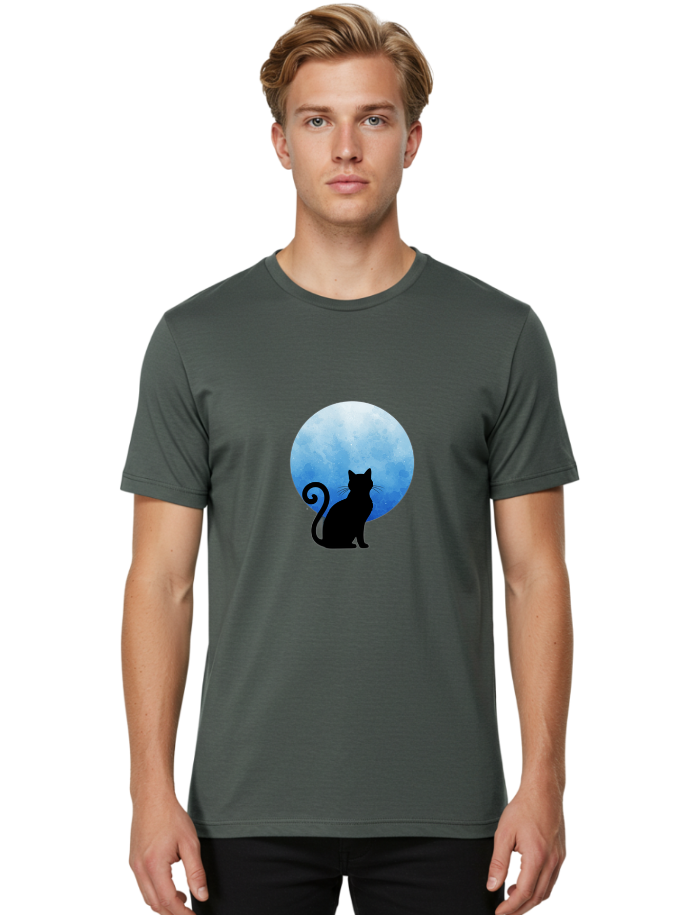 Cat-Silhouette-Moon-1 Men'S Graphic Tee, 100% Cotton, Comfortable Casual Summer Wear, Machine Washable, Vintage Camera, Old Camera, Antique Camera, Black Camera, Classic Photography, Photography Equipment, Nostalgic Device, Film Camera, Bai641 18