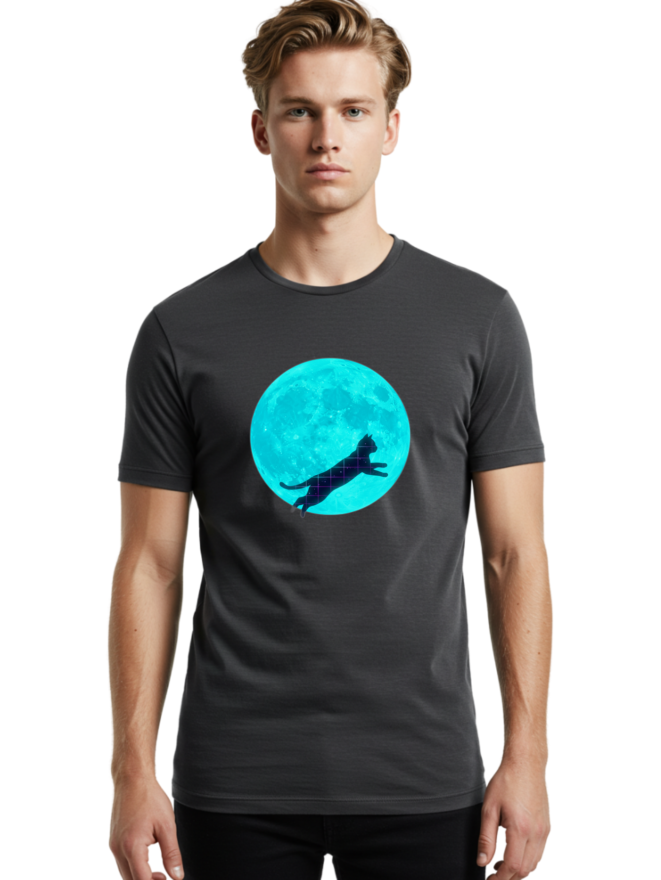 Cat-Silhouette-On-Moon Men'S Graphic Tee, 100% Cotton, Comfortable Casual Summer Wear, Machine Washable, Vintage Camera, Old Camera, Antique Camera, Black Camera, Classic Photography, Photography Equipment, Nostalgic Device, Film Camera, Bai644 19