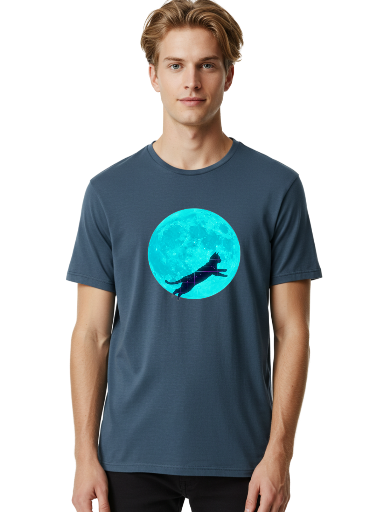 Cat-Silhouette-On-Moon Men'S Graphic Tee, 100% Cotton, Comfortable Casual Summer Wear, Machine Washable, Vintage Camera, Old Camera, Antique Camera, Black Camera, Classic Photography, Photography Equipment, Nostalgic Device, Film Camera, Bai644 20