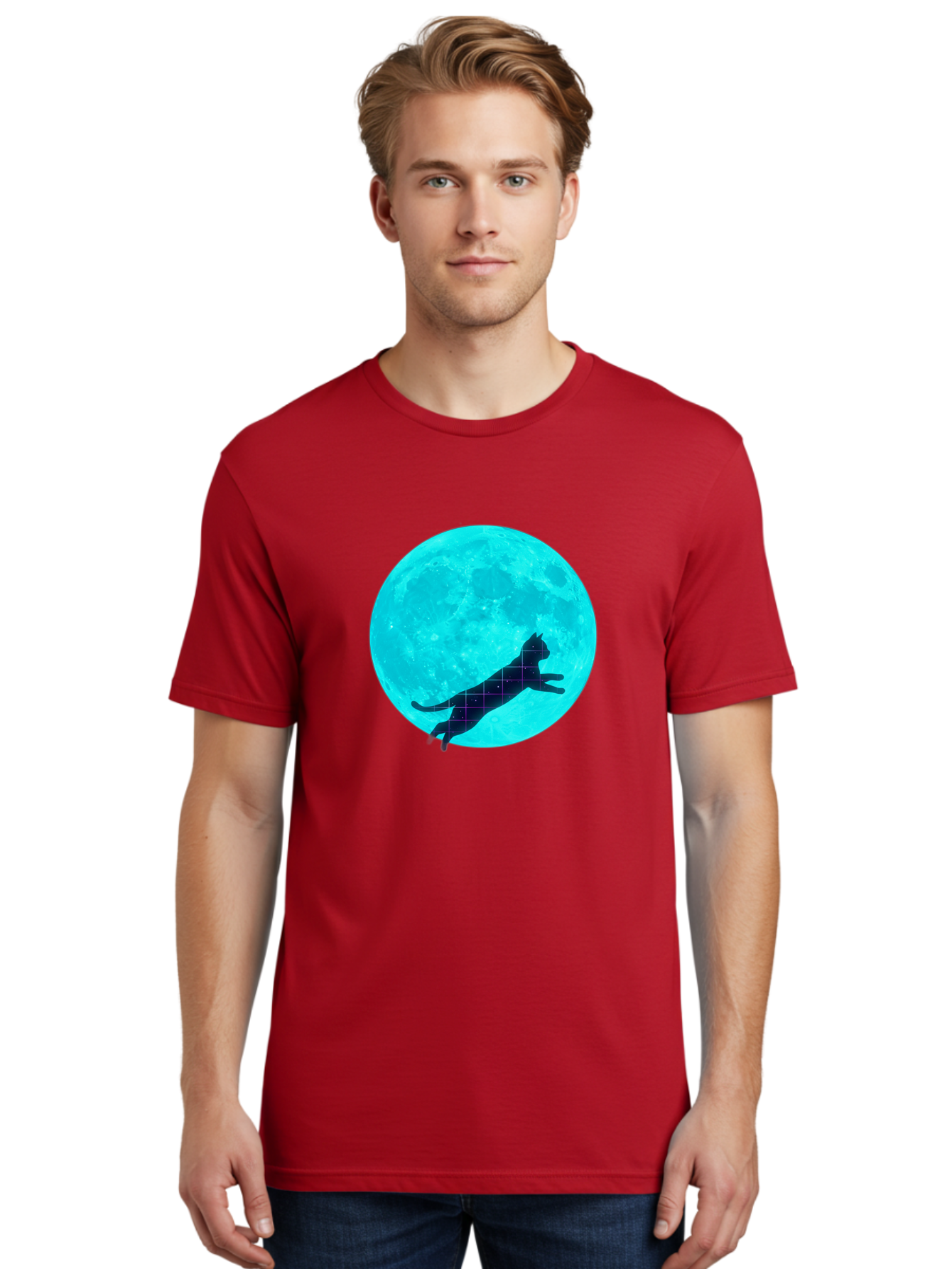 Cat-Silhouette-On-Moon Men'S Graphic Tee, 100% Cotton, Comfortable Casual Summer Wear, Machine Washable, Vintage Camera, Old Camera, Antique Camera, Black Camera, Classic Photography, Photography Equipment, Nostalgic Device, Film Camera, Bai644 21