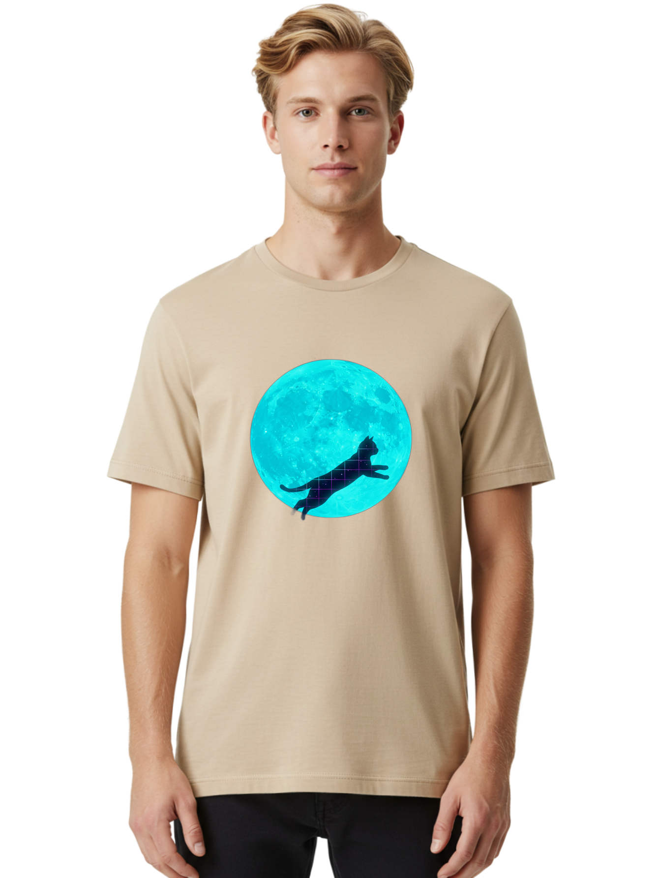 Cat-Silhouette-On-Moon Men'S Graphic Tee, 100% Cotton, Comfortable Casual Summer Wear, Machine Washable, Vintage Camera, Old Camera, Antique Camera, Black Camera, Classic Photography, Photography Equipment, Nostalgic Device, Film Camera, Bai644 26