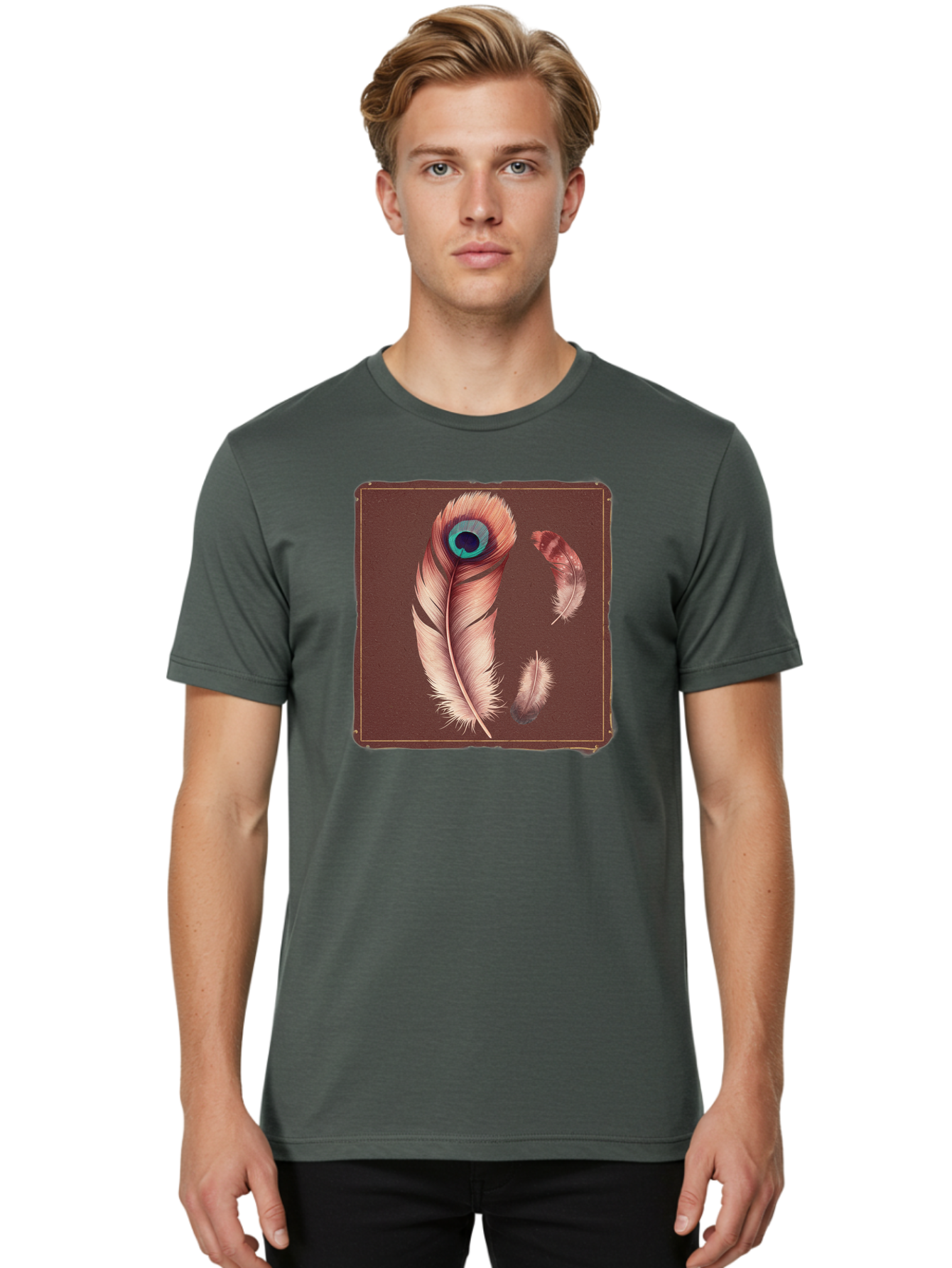 Peacock-Feathers-5 Men'S Graphic Tee, 100% Cotton, Comfortable Casual Summer Wear, Machine Washable, Vintage Camera, Old Camera, Antique Camera, Black Camera, Classic Photography, Photography Equipment, Nostalgic Device, Film Camera, Baj155 30