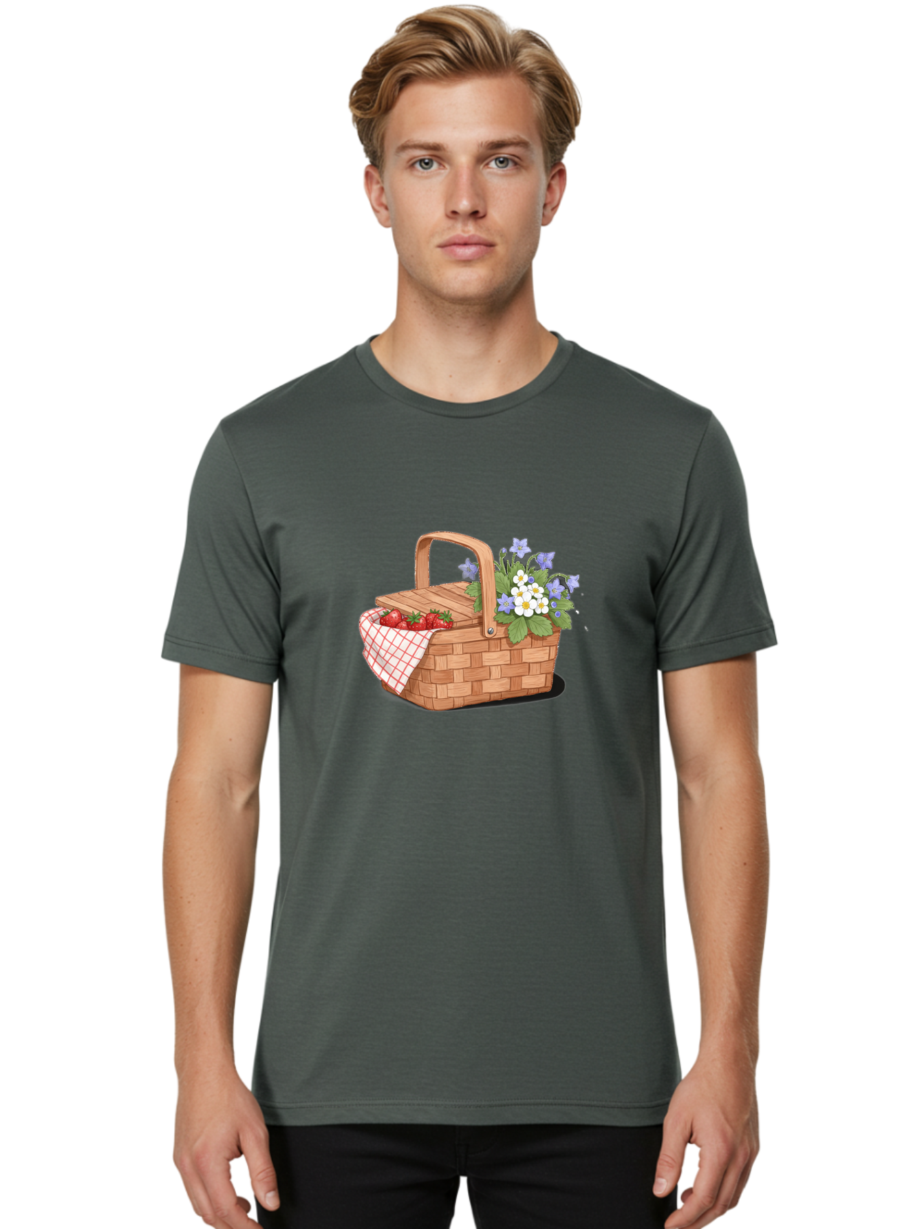 Picnic-Basket-1 Men'S Graphic Tee, 100% Cotton, Comfortable Casual Summer Wear, Machine Washable, Vintage Camera, Old Camera, Antique Camera, Black Camera, Classic Photography, Photography Equipment, Nostalgic Device, Film Camera, Camera Art Baj160 25