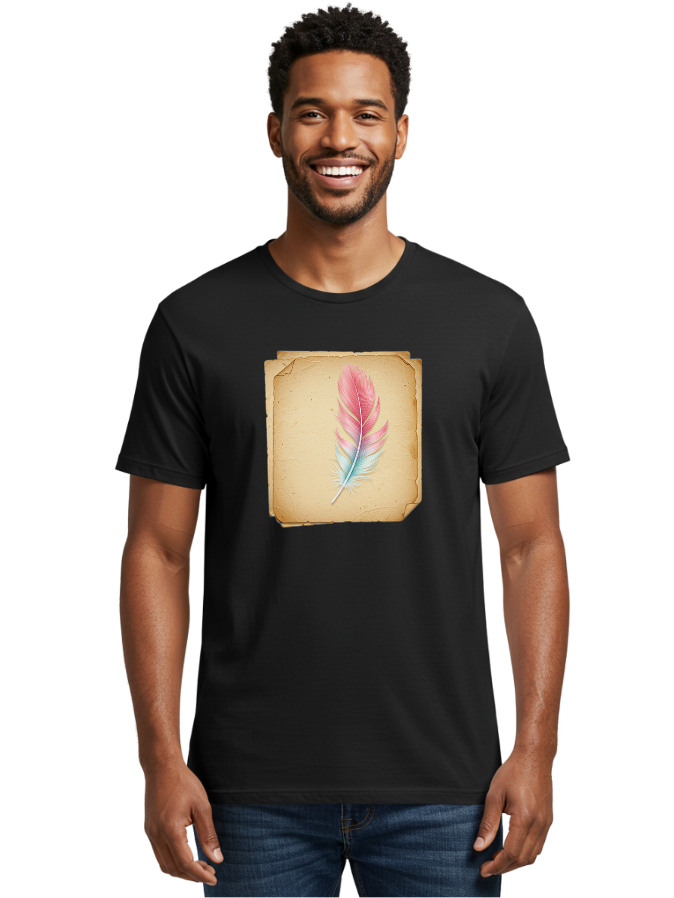 Pink-And-Blue-Feather Men'S Graphic Tee, 100% Cotton, Comfortable Casual Summer Wear, Machine Washable, Vintage Camera, Old Camera, Antique Camera, Black Camera, Classic Photography, Photography Equipment, Nostalgic Device, Film Camera, Baj163 19