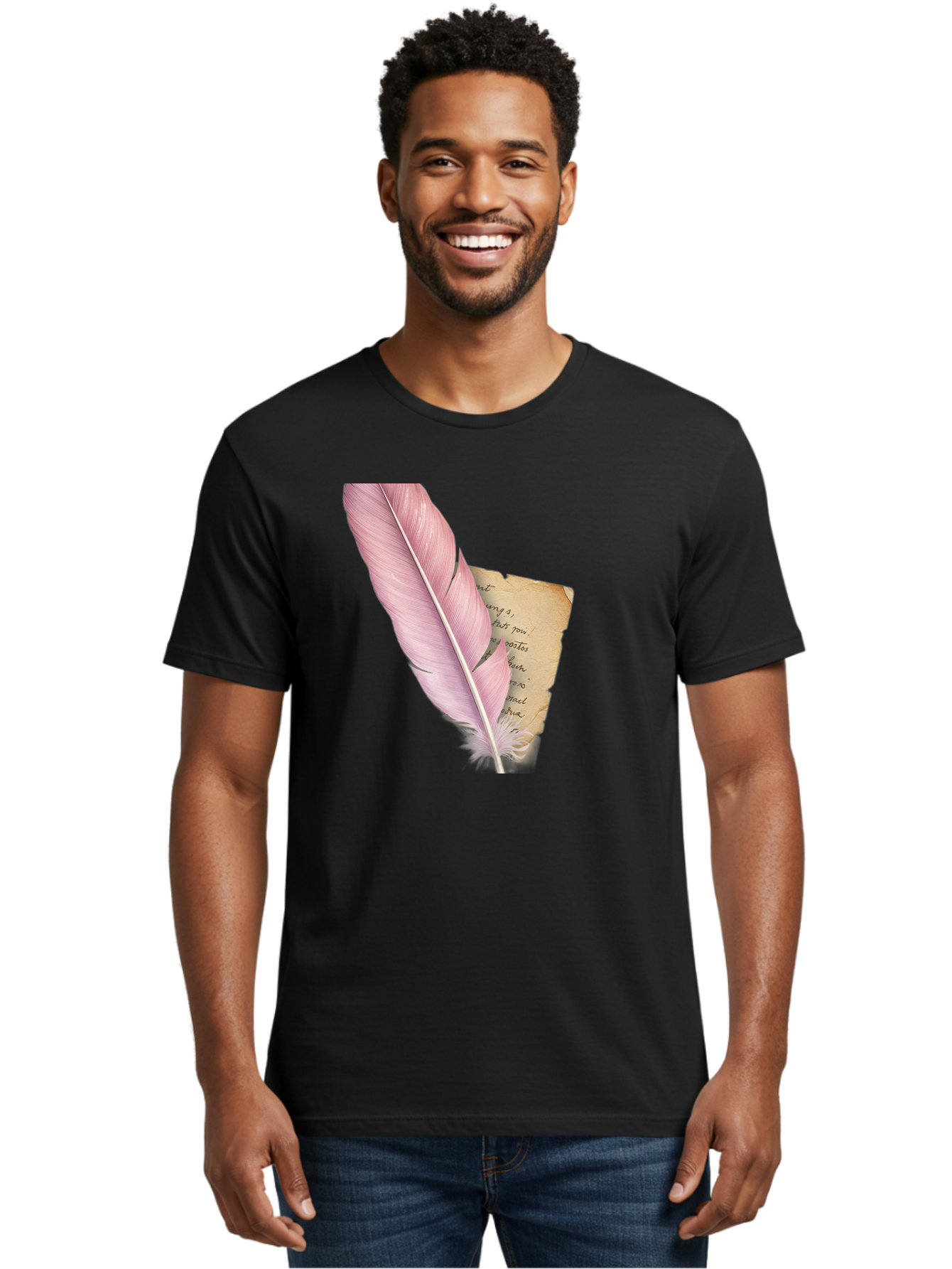 Pink-Feather-Quill-Pen Men'S Graphic Tee, 100% Cotton, Comfortable Casual Summer Wear, Machine Washable, Vintage Camera, Old Camera, Antique Camera, Black Camera, Classic Photography, Photography Equipment, Nostalgic Device, Film Camera, Baj173 30