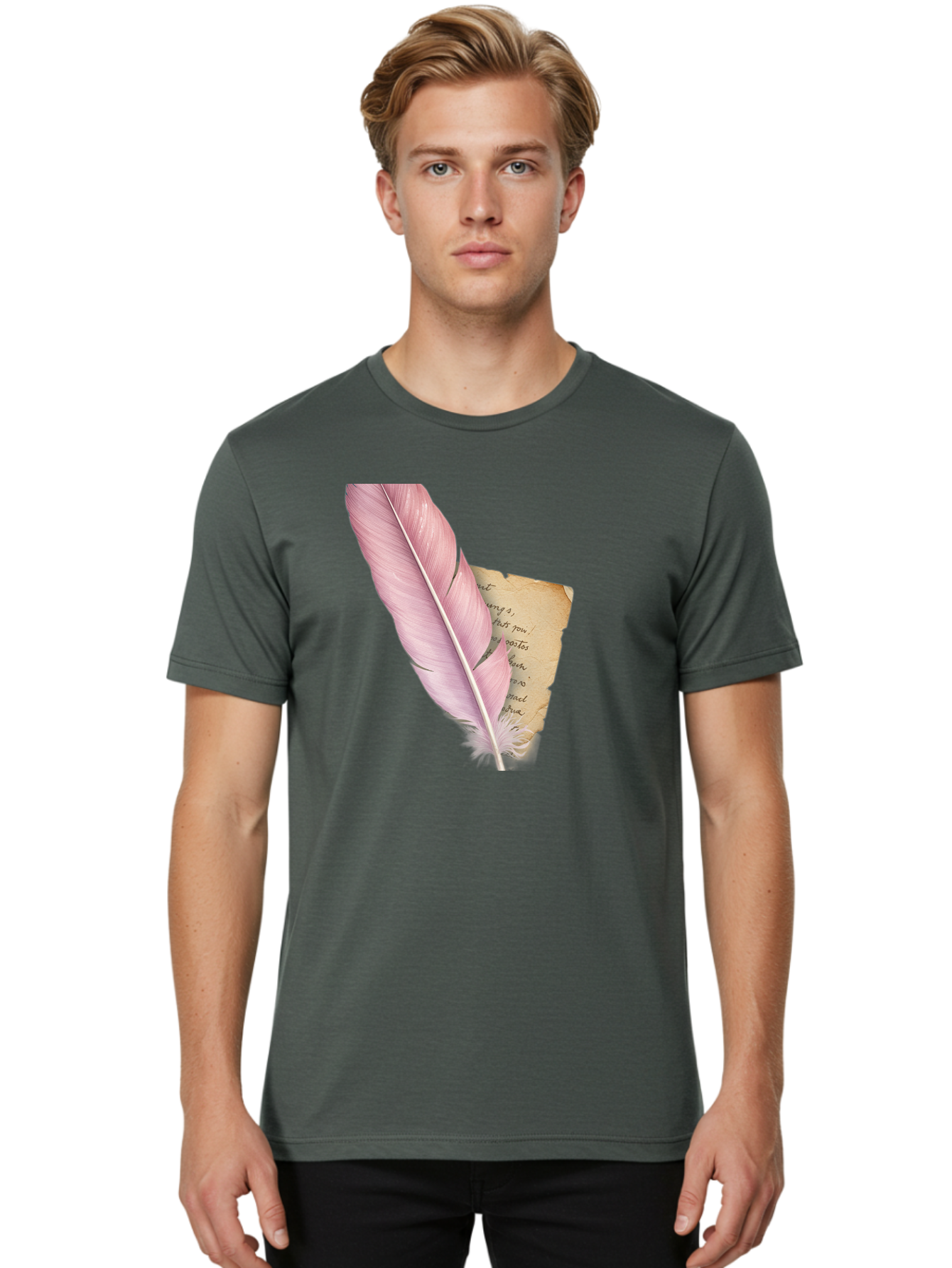 Pink-Feather-Quill-Pen Men'S Graphic Tee, 100% Cotton, Comfortable Casual Summer Wear, Machine Washable, Vintage Camera, Old Camera, Antique Camera, Black Camera, Classic Photography, Photography Equipment, Nostalgic Device, Film Camera, Baj173 18