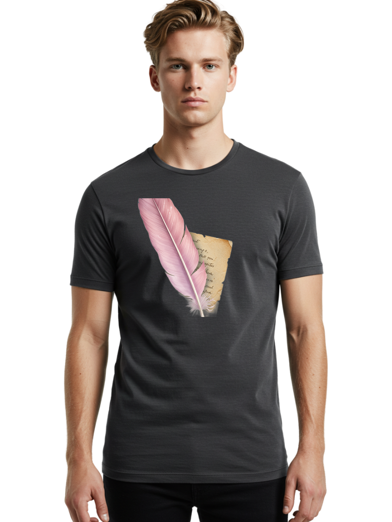 Pink-Feather-Quill-Pen Men'S Graphic Tee, 100% Cotton, Comfortable Casual Summer Wear, Machine Washable, Vintage Camera, Old Camera, Antique Camera, Black Camera, Classic Photography, Photography Equipment, Nostalgic Device, Film Camera, Baj173 25