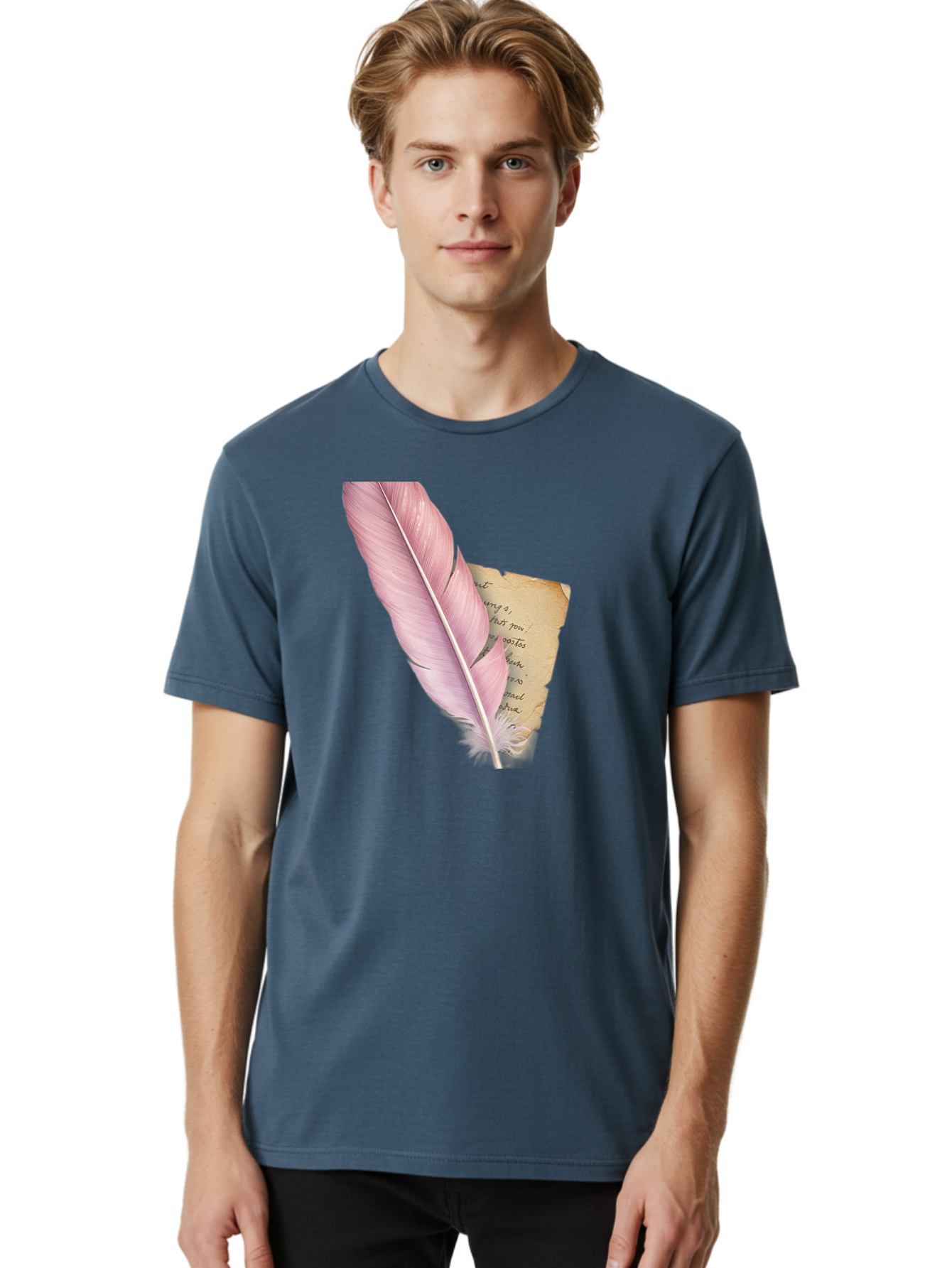 Pink-Feather-Quill-Pen Men'S Graphic Tee, 100% Cotton, Comfortable Casual Summer Wear, Machine Washable, Vintage Camera, Old Camera, Antique Camera, Black Camera, Classic Photography, Photography Equipment, Nostalgic Device, Film Camera, Baj173 24