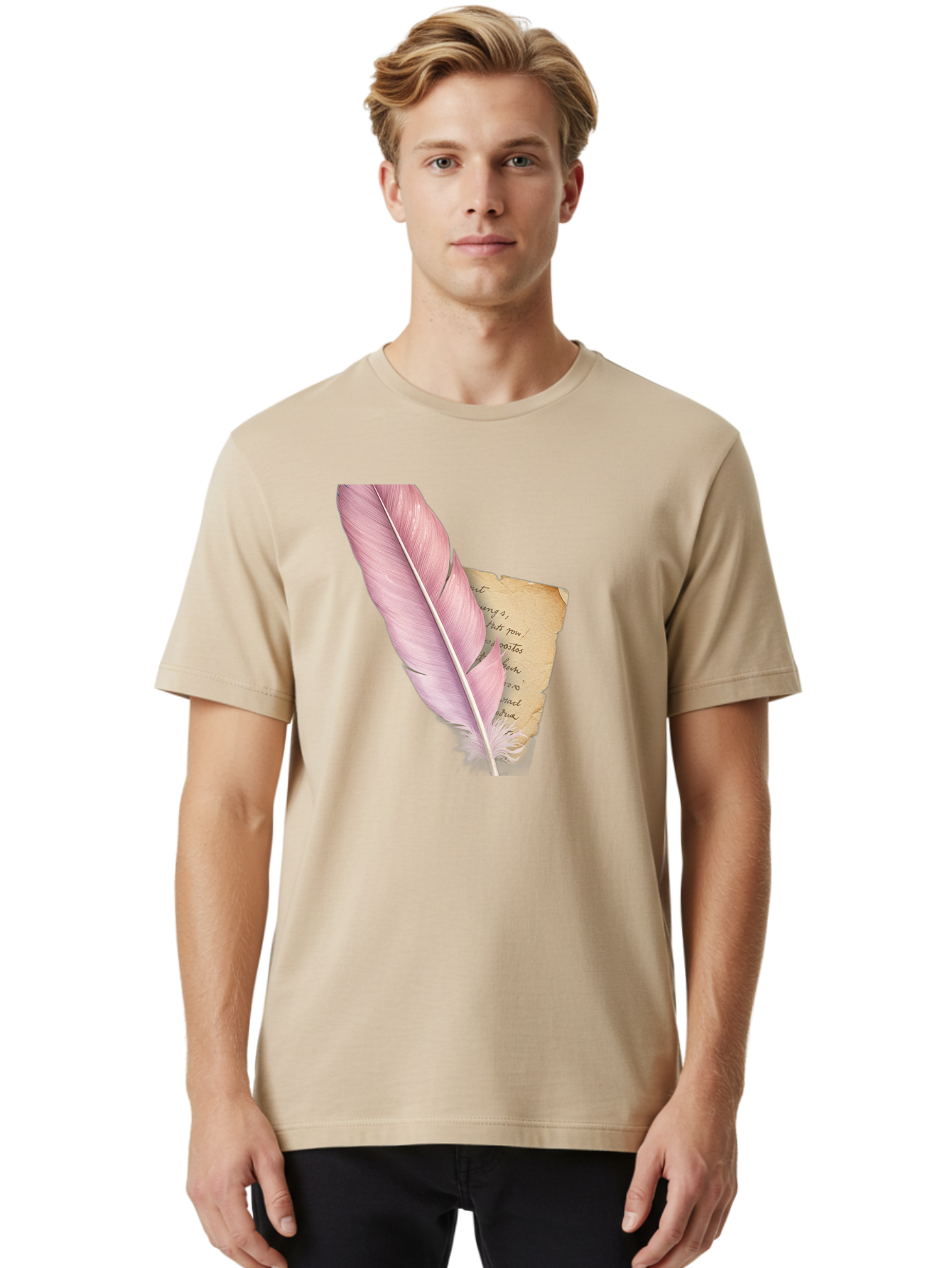 Pink-Feather-Quill-Pen Men'S Graphic Tee, 100% Cotton, Comfortable Casual Summer Wear, Machine Washable, Vintage Camera, Old Camera, Antique Camera, Black Camera, Classic Photography, Photography Equipment, Nostalgic Device, Film Camera, Baj173 26