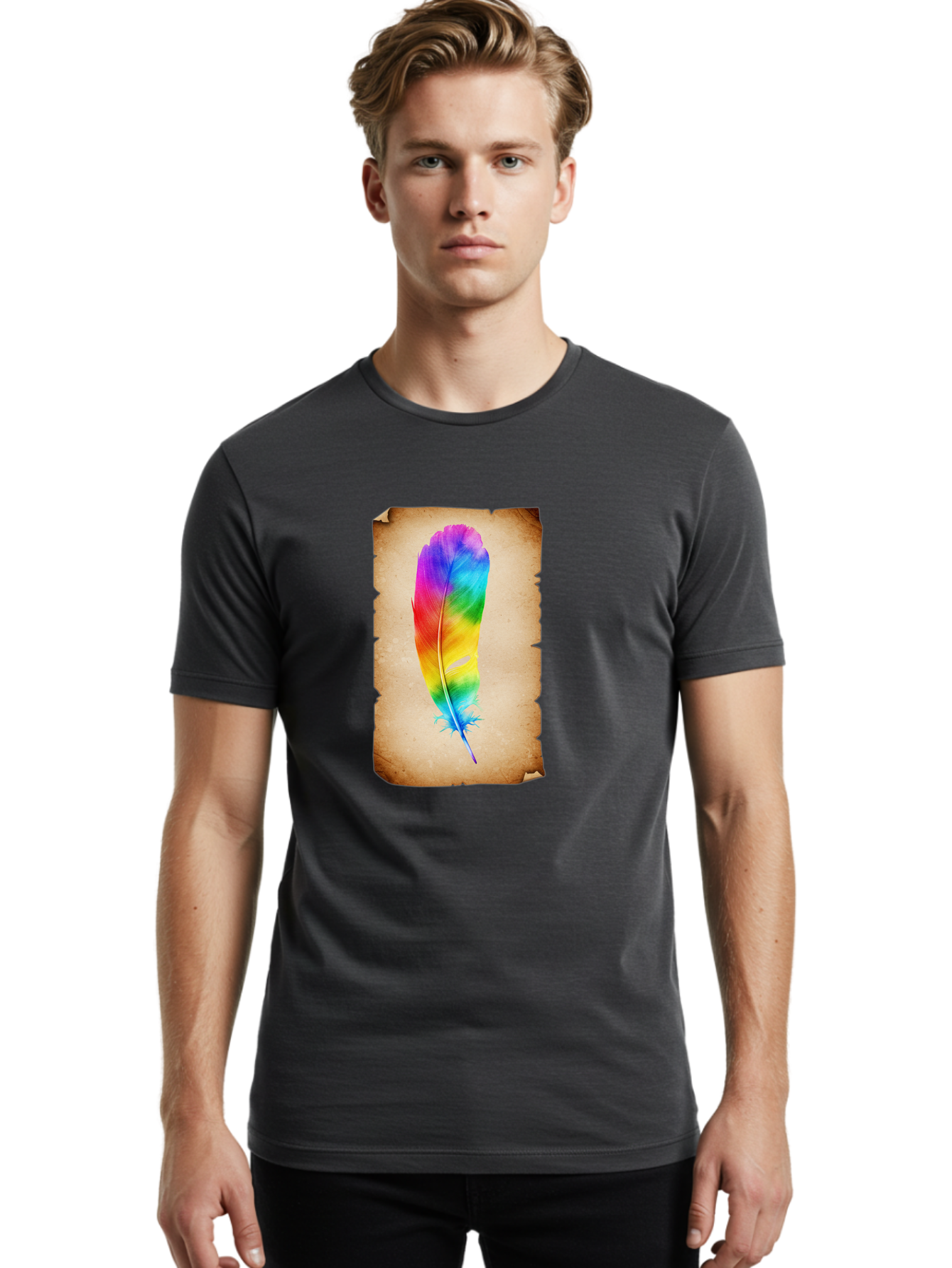 Rainbow-Feather-12 Men'S Graphic Tee, 100% Cotton, Comfortable Casual Summer Wear, Machine Washable, Vintage Camera, Old Camera, Antique Camera, Black Camera, Classic Photography, Photography Equipment, Nostalgic Device, Film Camera, Baj220 22