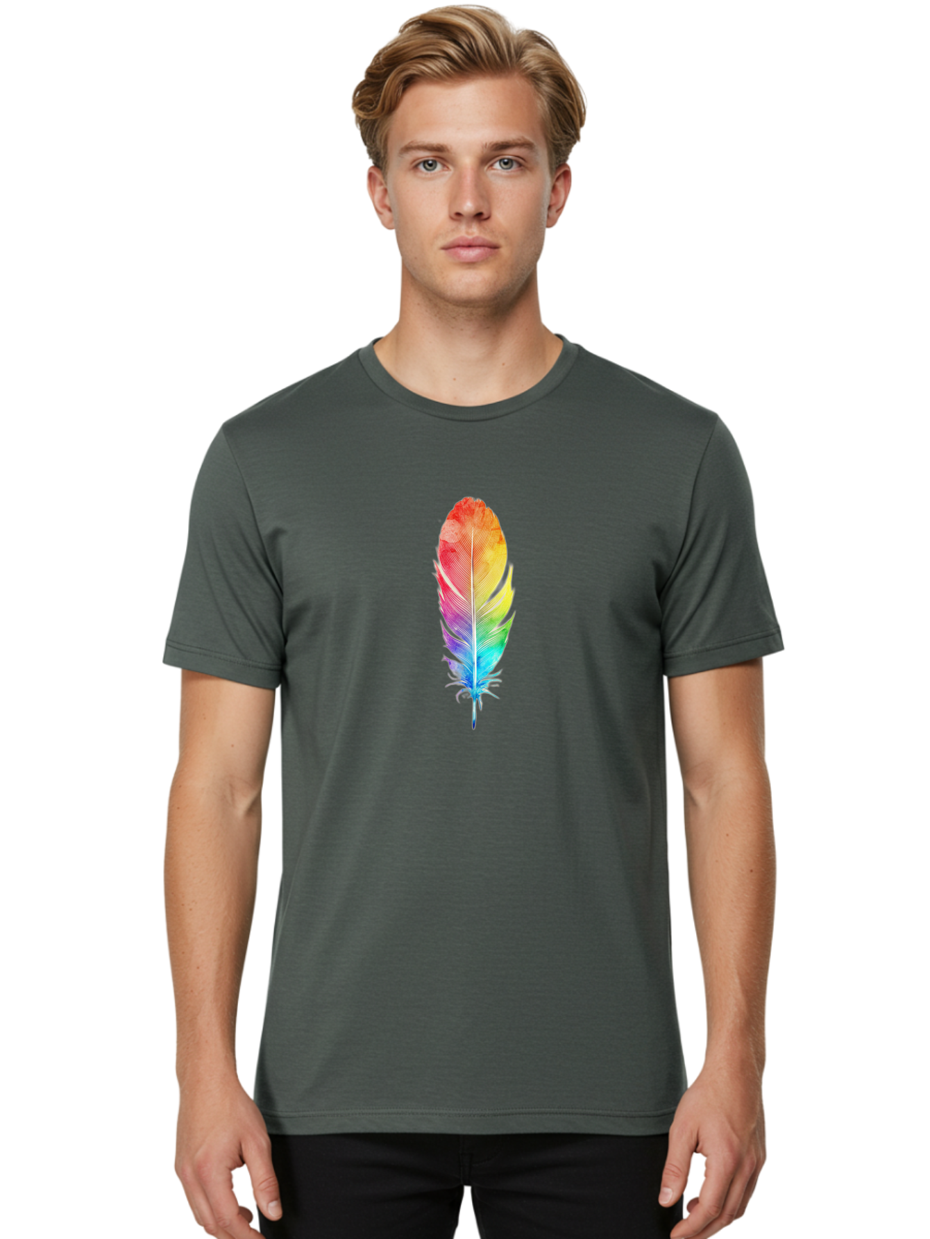 Rainbow-Feather-2 Men'S Graphic Tee, 100% Cotton, Comfortable Casual Summer Wear, Machine Washable, Vintage Camera, Old Camera, Antique Camera, Black Camera, Classic Photography, Photography Equipment, Nostalgic Device, Film Camera, Camera Art Baj225 23