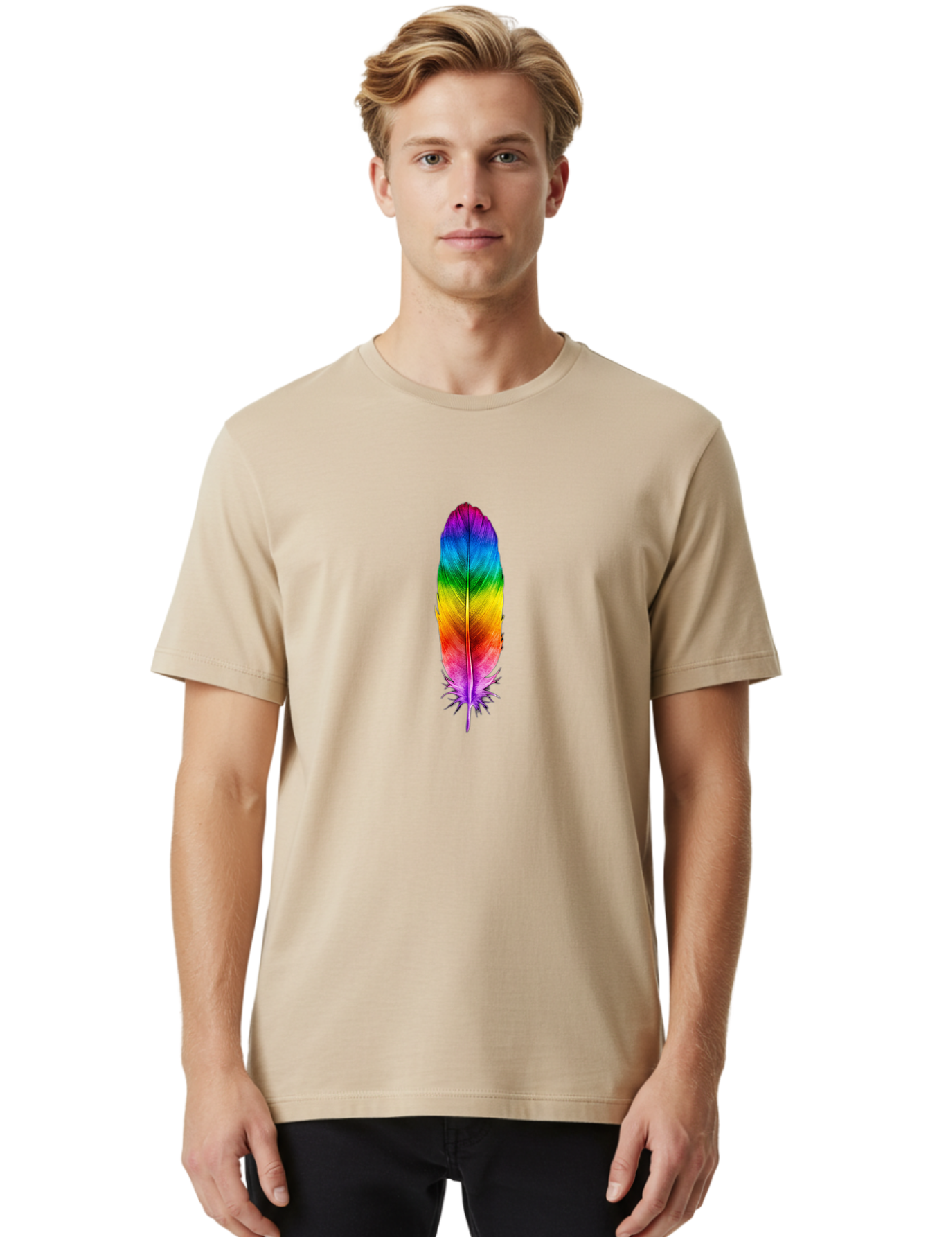 Rainbow-Feather-3 Men'S Graphic Tee, 100% Cotton, Comfortable Casual Summer Wear, Machine Washable, Vintage Camera, Old Camera, Antique Camera, Black Camera, Classic Photography, Photography Equipment, Nostalgic Device, Film Camera, Camera Art Baj226 23