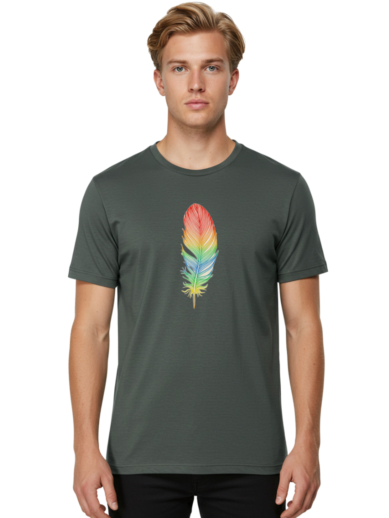 Rainbow-Feather-6 Men'S Graphic Tee, 100% Cotton, Comfortable Casual Summer Wear, Machine Washable, Vintage Camera, Old Camera, Antique Camera, Black Camera, Classic Photography, Photography Equipment, Nostalgic Device, Film Camera, Camera Art Baj229 21